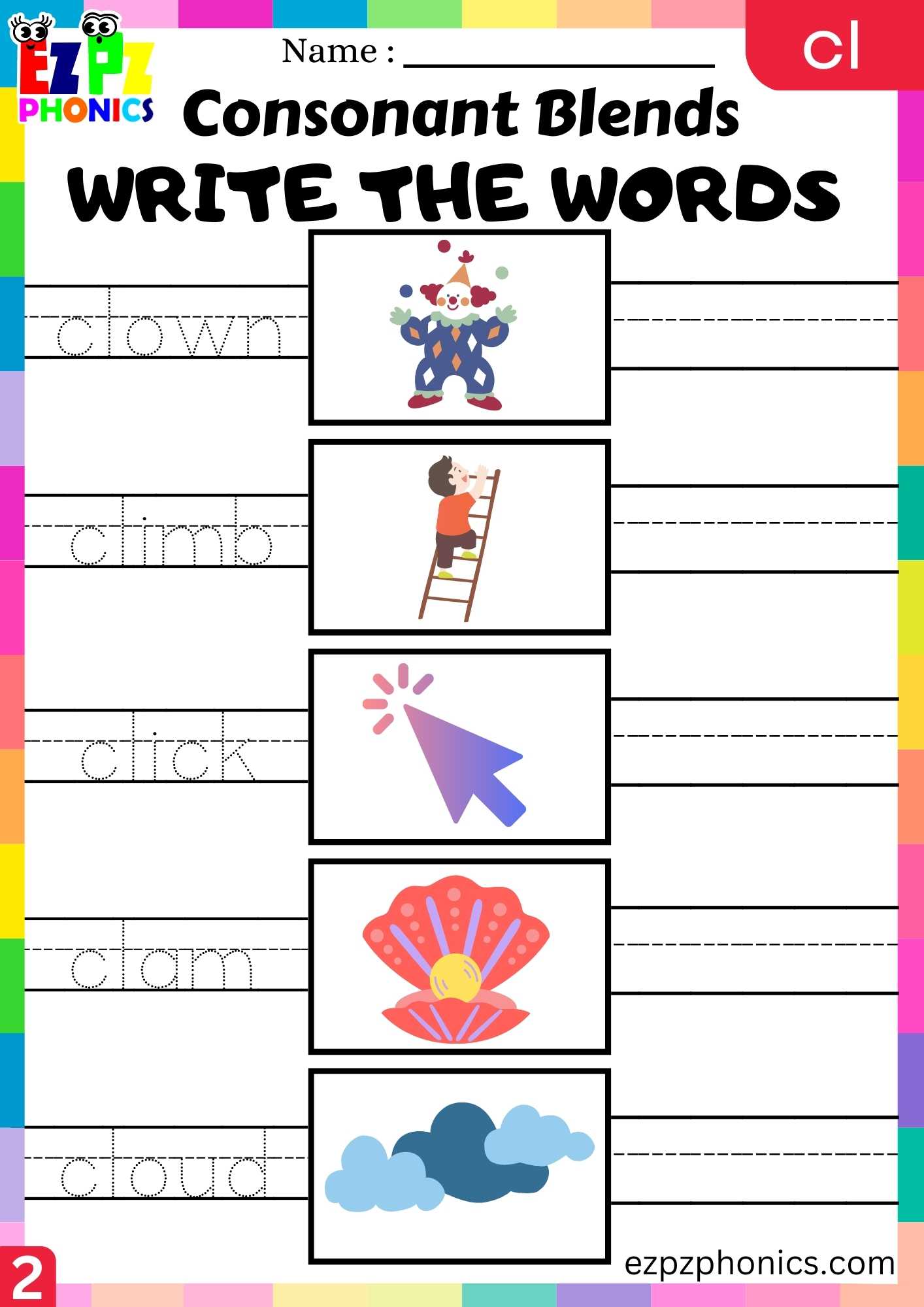 Group2 CL Words Write The Words Phonics Consonant Blends Worksheet ...