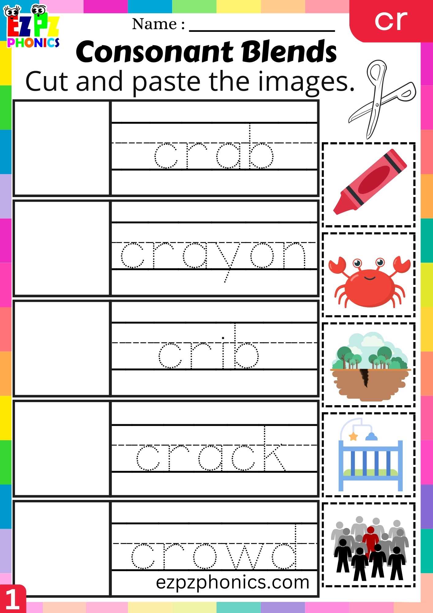 Group1 CR Words Cut And Paste The Images Phonics Consonant Blends ...