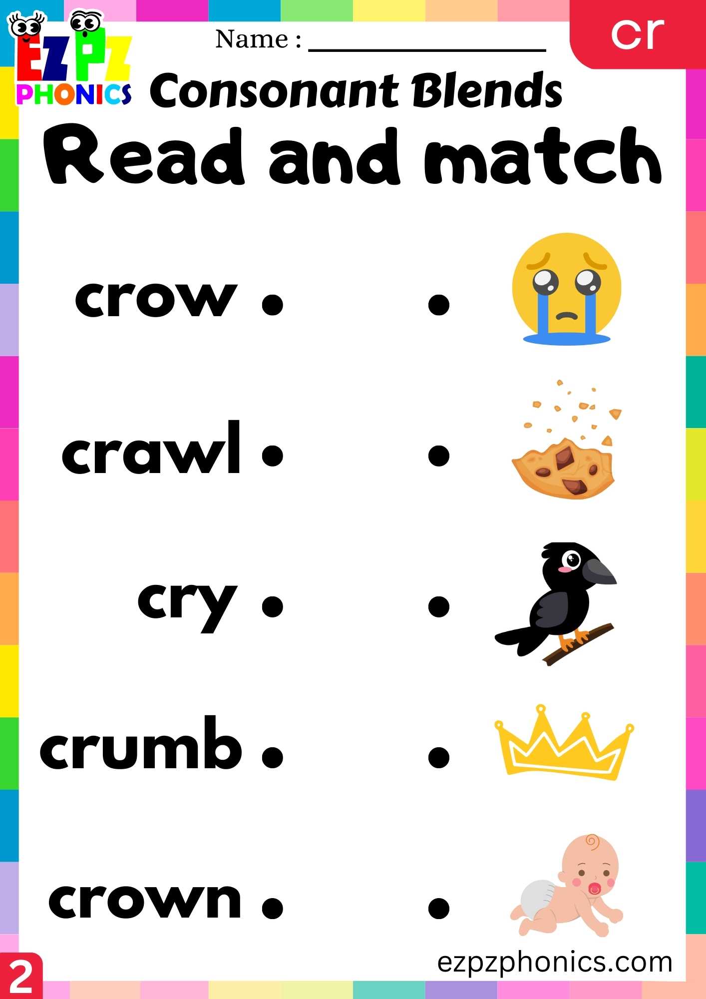 Group2 CR Words Read And Match Phonics Consonant Blends Worksheet ...