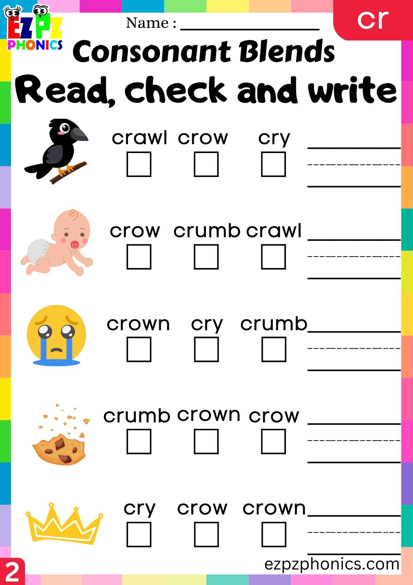 Group2 CR Words Read, Check And Write Phonics Consonant Blends ...