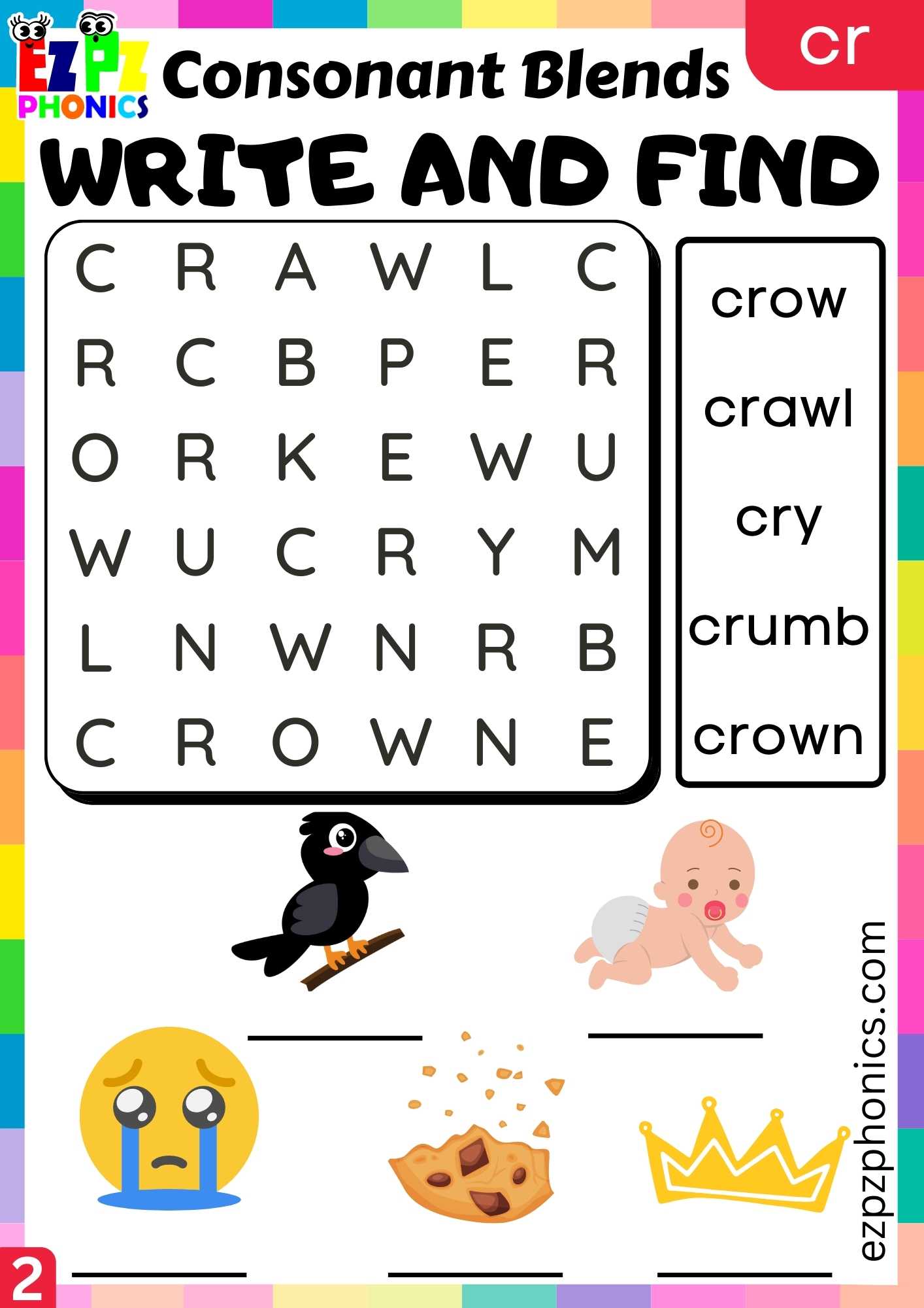 Group2 CR Words Write And Find Phonics Consonant Blends Worksheet ...