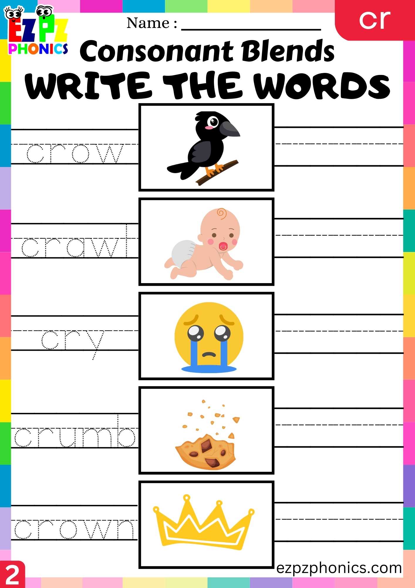 Group2 CR Words Write The Words Phonics Consonant Blends Worksheet ...