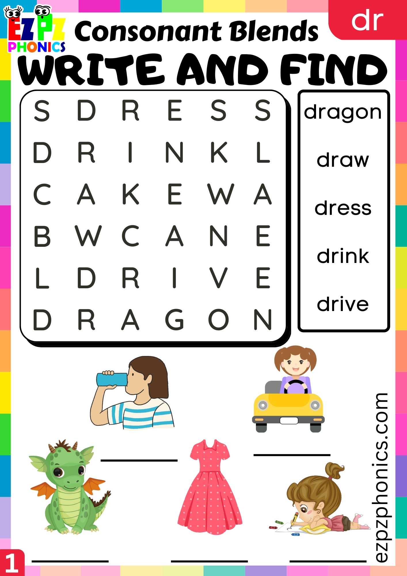 group1-dr-words-write-and-find-phonics-consonant-blends-worksheet-ezpzphonics-com for Consonant Blends Worksheets Free Printable Group1 DR Words Write And Find Phonics Consonant Blends Worksheet - ezpzphonics.com for Consonant Blends Worksheets Free Printable
