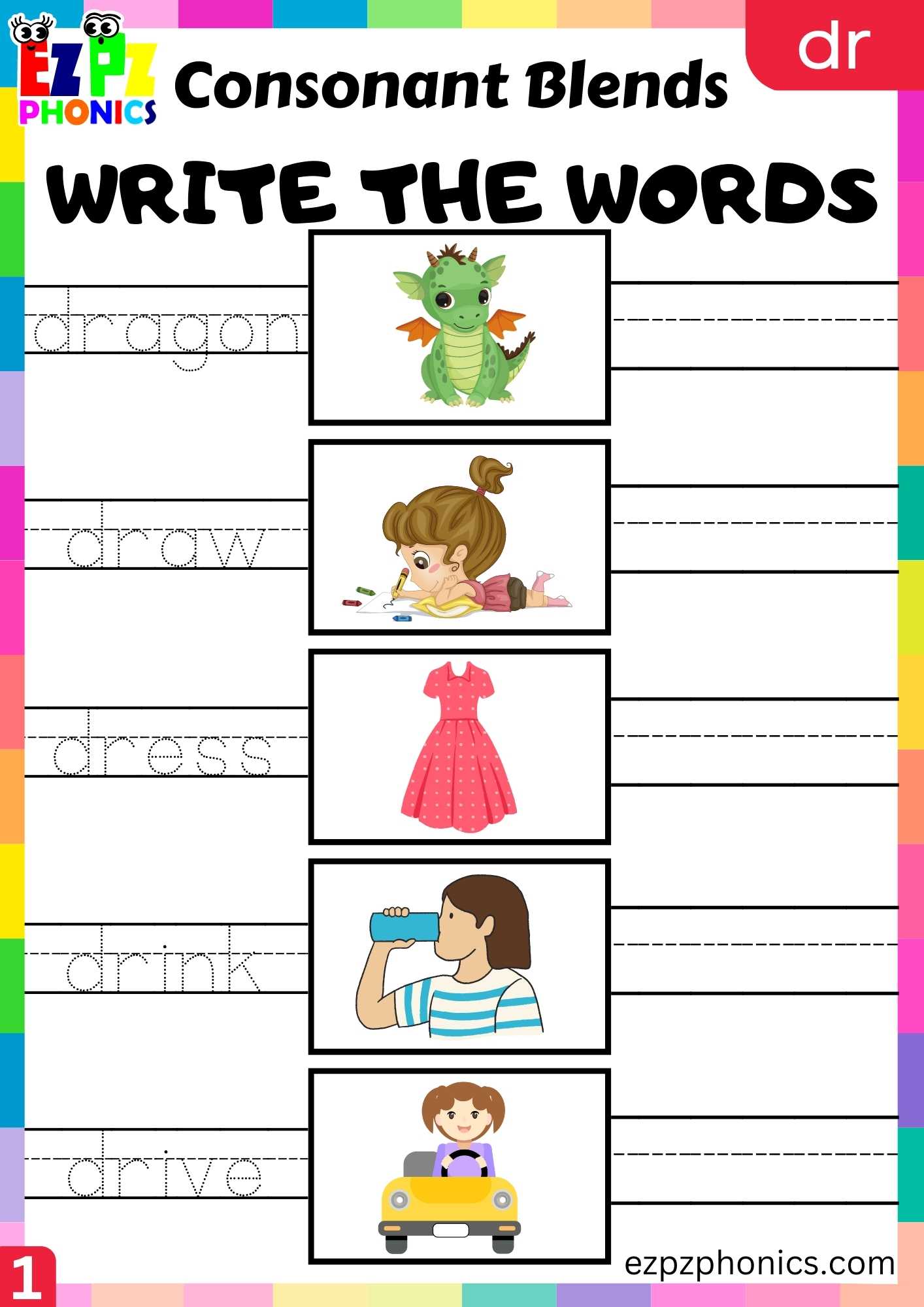 Group1 DR Words Write The Words Phonics Consonant Blends Worksheet ...