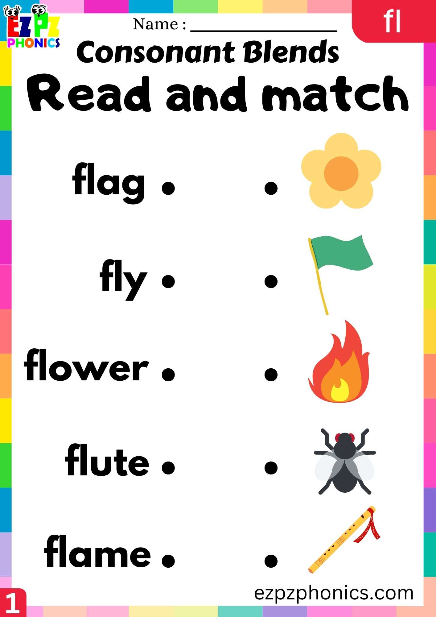 Group1 FL Words Read And Match Phonics Consonant Blends Worksheet ...