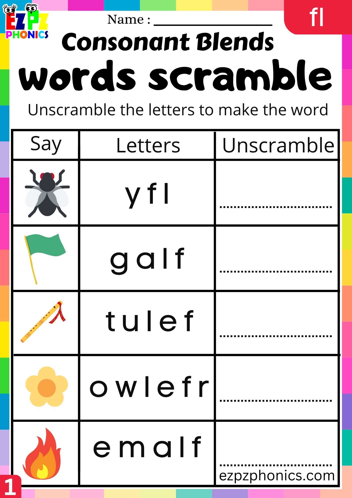 Group1 FL Words Words Scramble Phonics Consonant Blends Worksheet ...