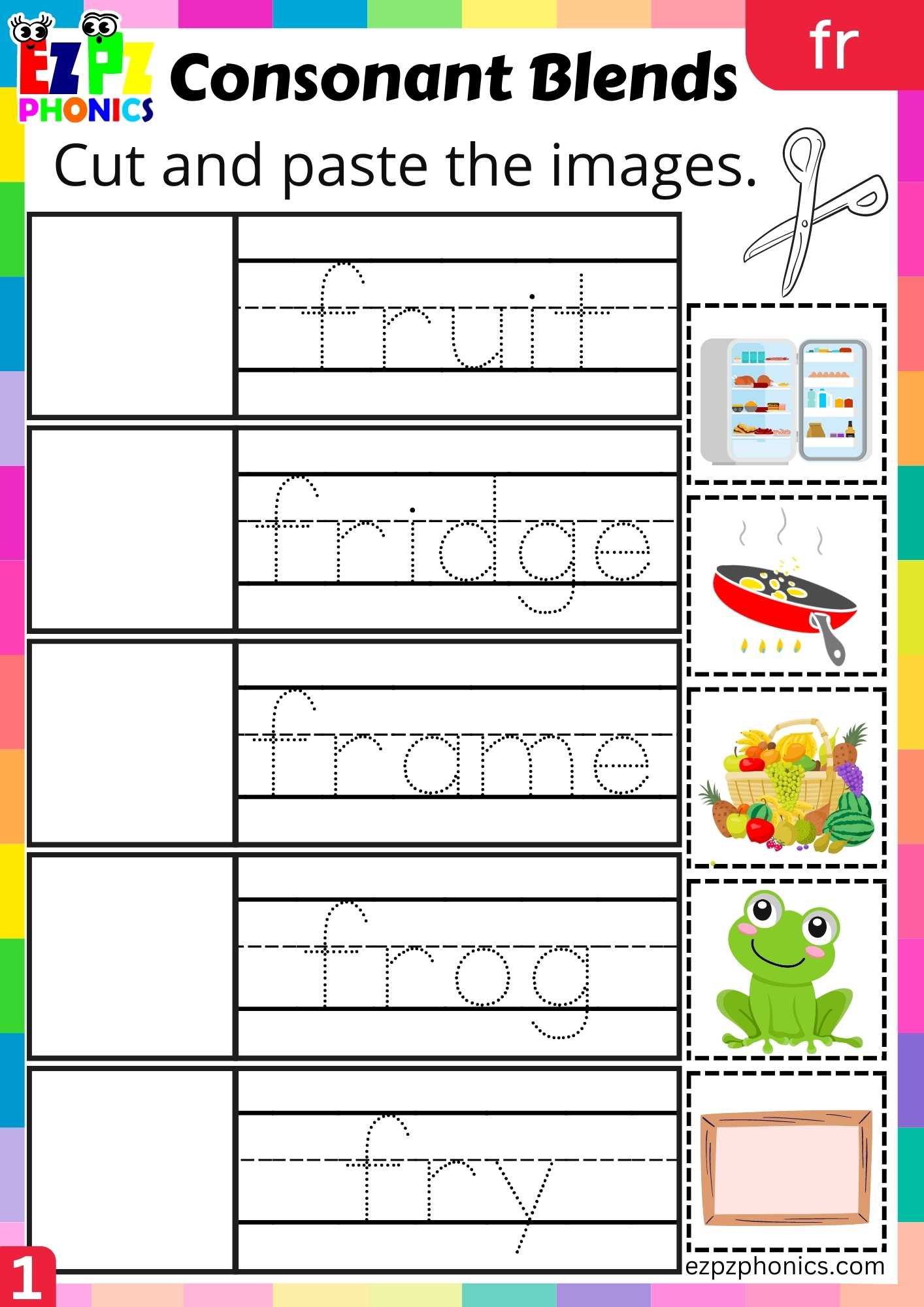 Group1 FR Words Cut And Paste The Images Phonics Consonant Blends ...