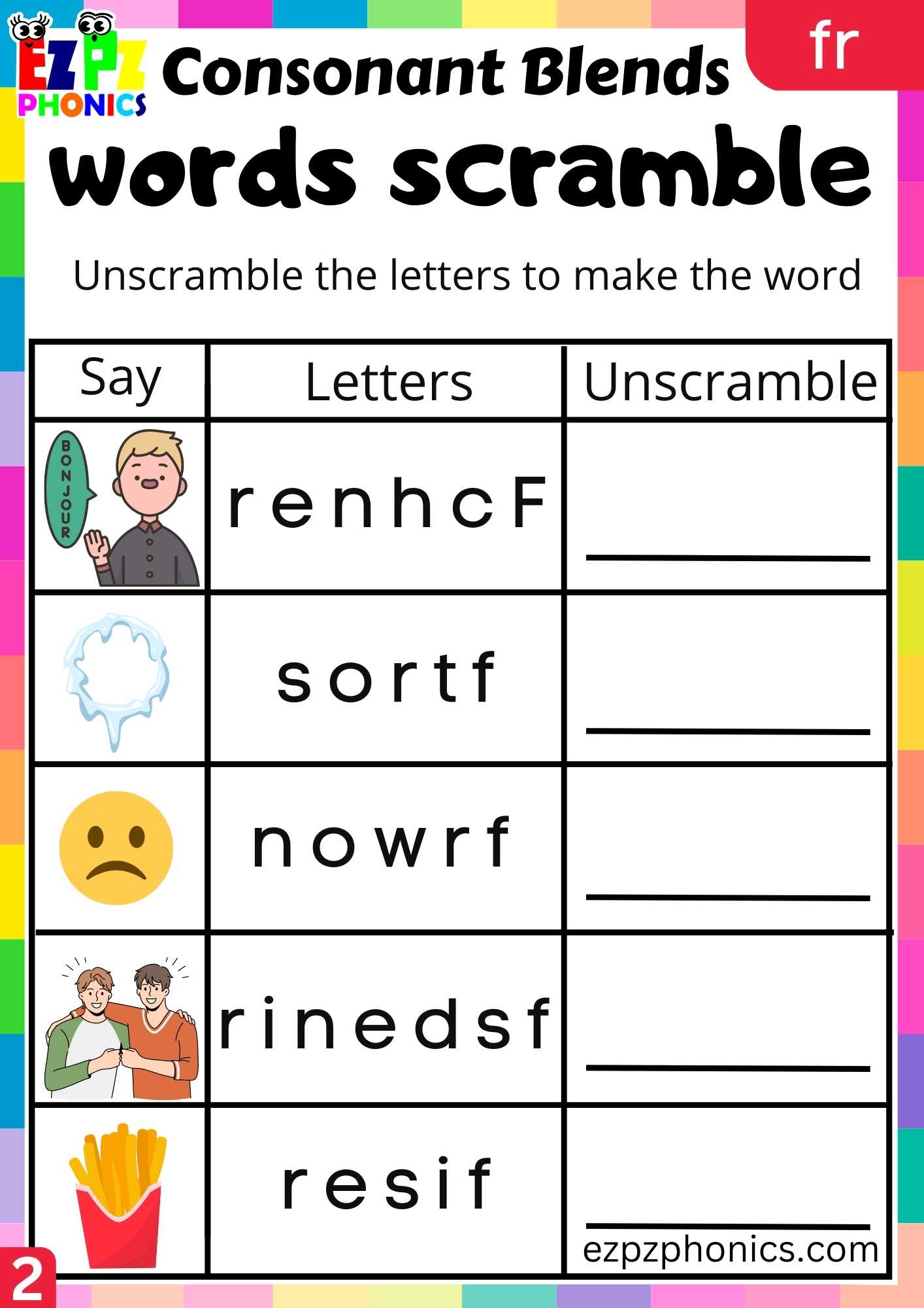group2-fr-words-words-scramble-phonics-consonant-blends-worksheet-ezpzphonics-com for Consonant Blends Worksheets Free Printable Group2 FR Words Words Scramble Phonics Consonant Blends Worksheet - ezpzphonics.com for Consonant Blends Worksheets Free Printable
