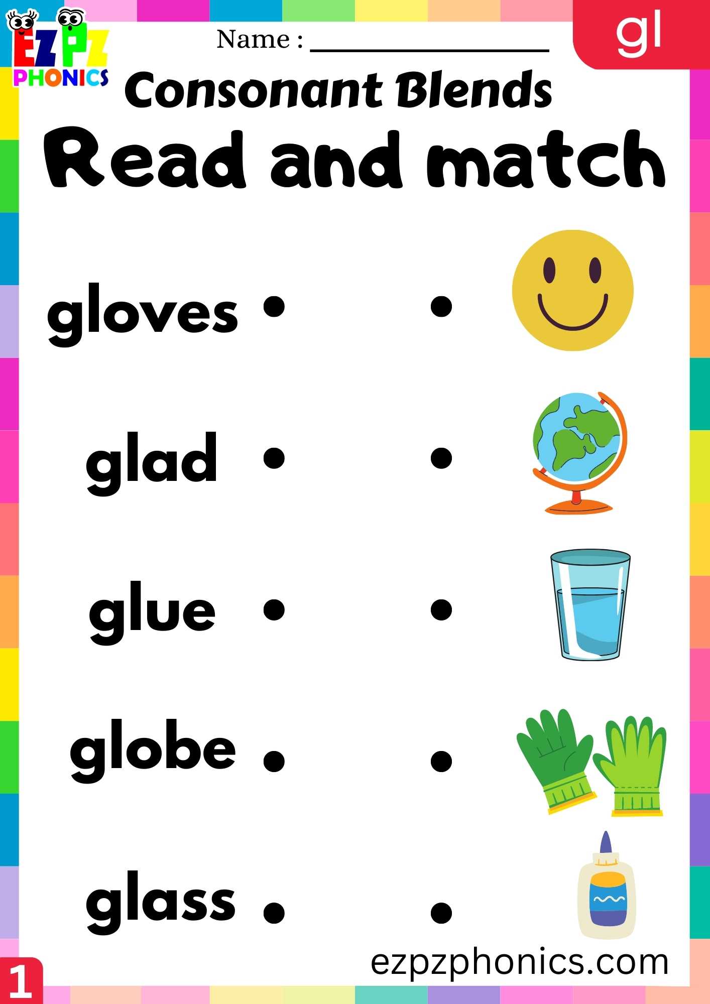 Group1 GL Words Read And Match Phonics Consonant Blends Worksheet ...