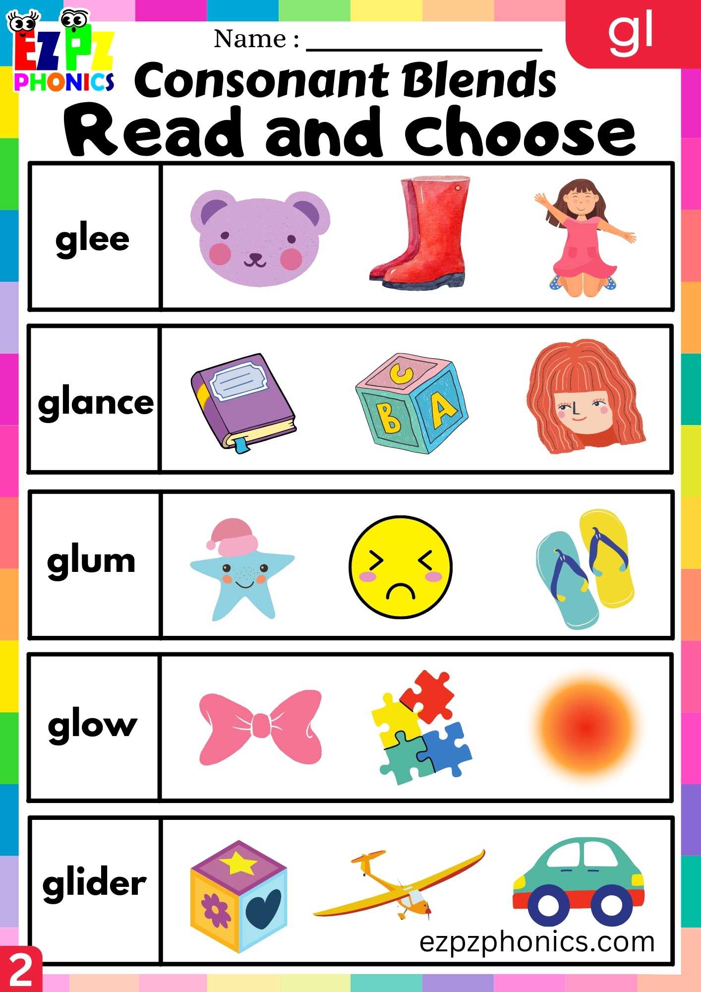 Group2 GL Words Read And Choose Phonics Consonant Blends Worksheet ...