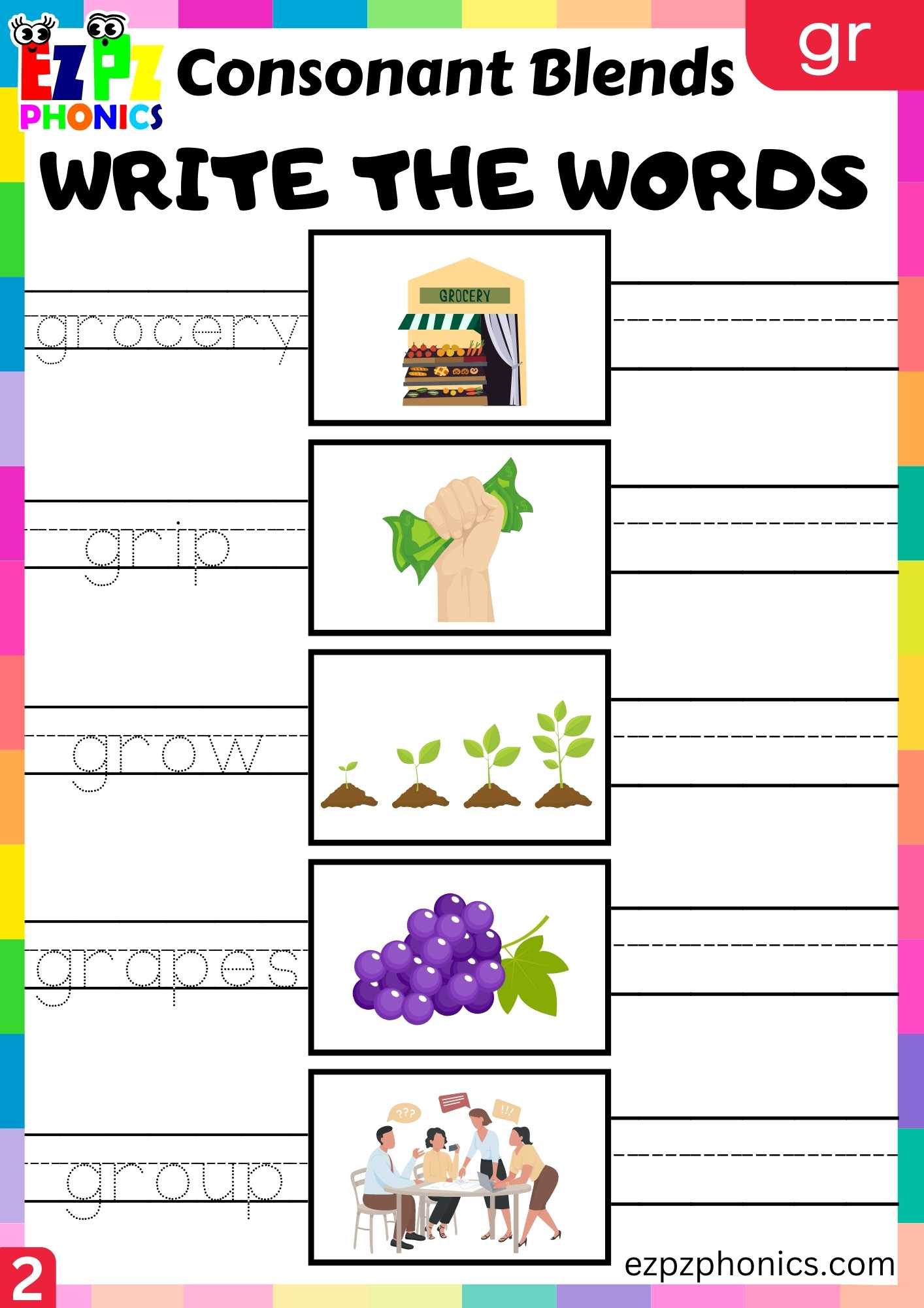 Group2 GR Words Write The Words Phonics Consonant Blends Worksheet ...