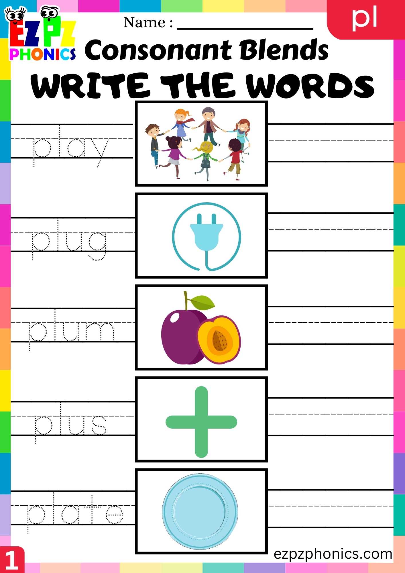 Group1 PL Words Write The Words Phonics Consonant Blends Worksheet ...