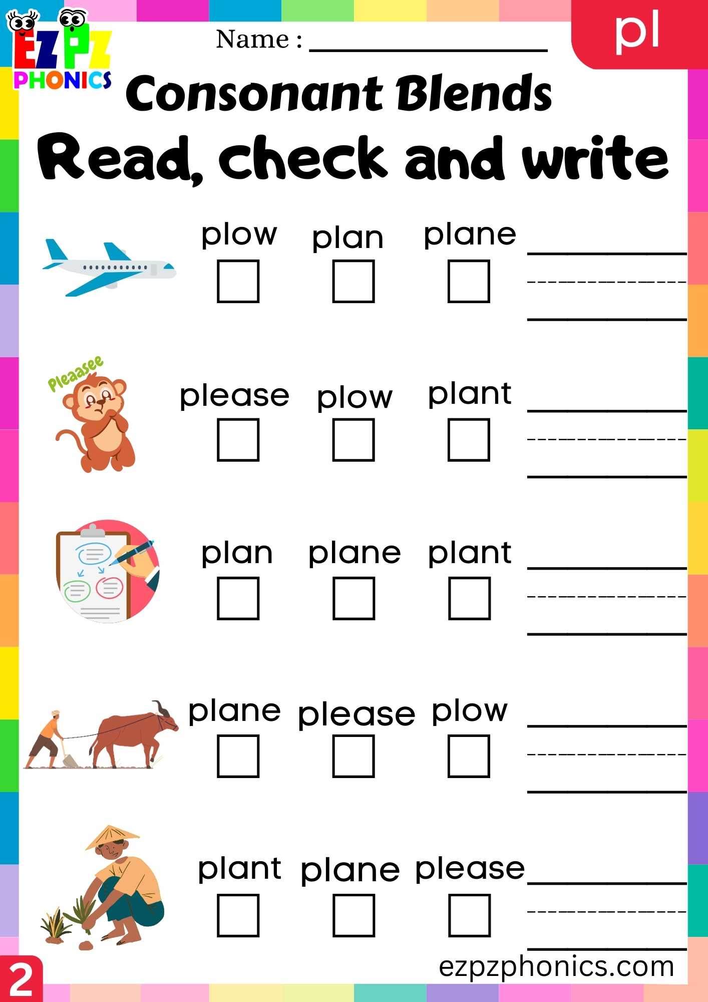 Group2 PL Words Read, Check And Write Phonics Consonant Blends ...