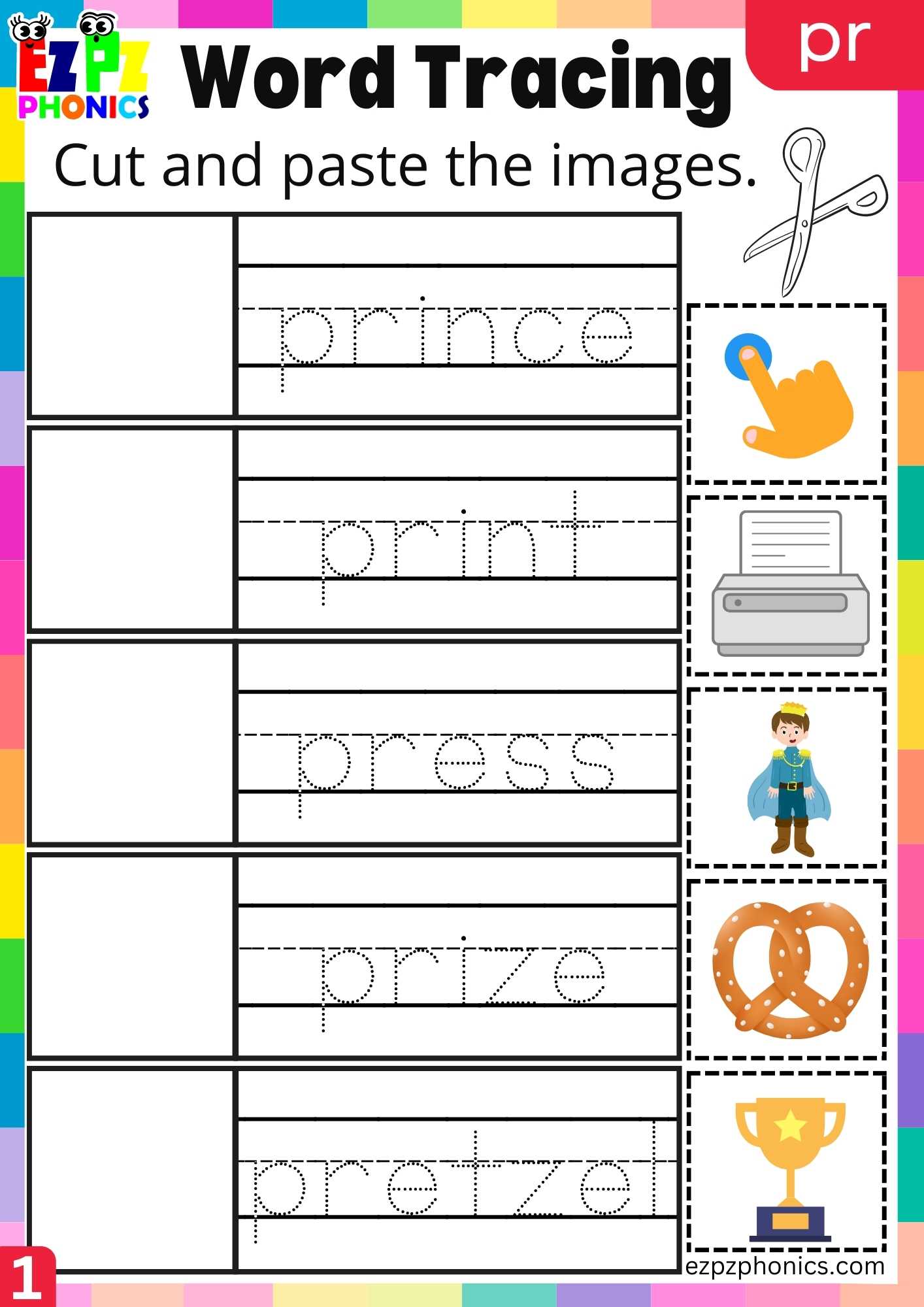 Group1 Pr Words Cut And Paste The Images Phonics Consonant Blends 