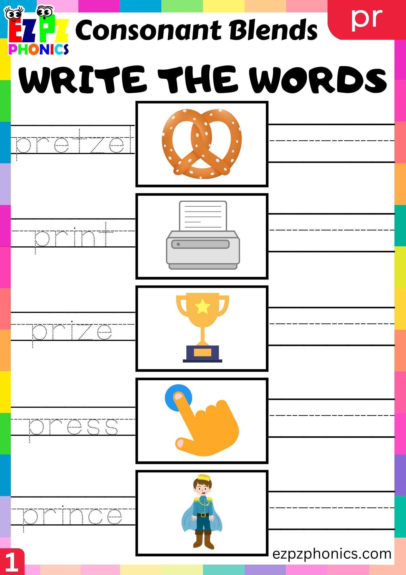 Group1 PR Words Write The Words Phonics Consonant Blends Worksheet ...