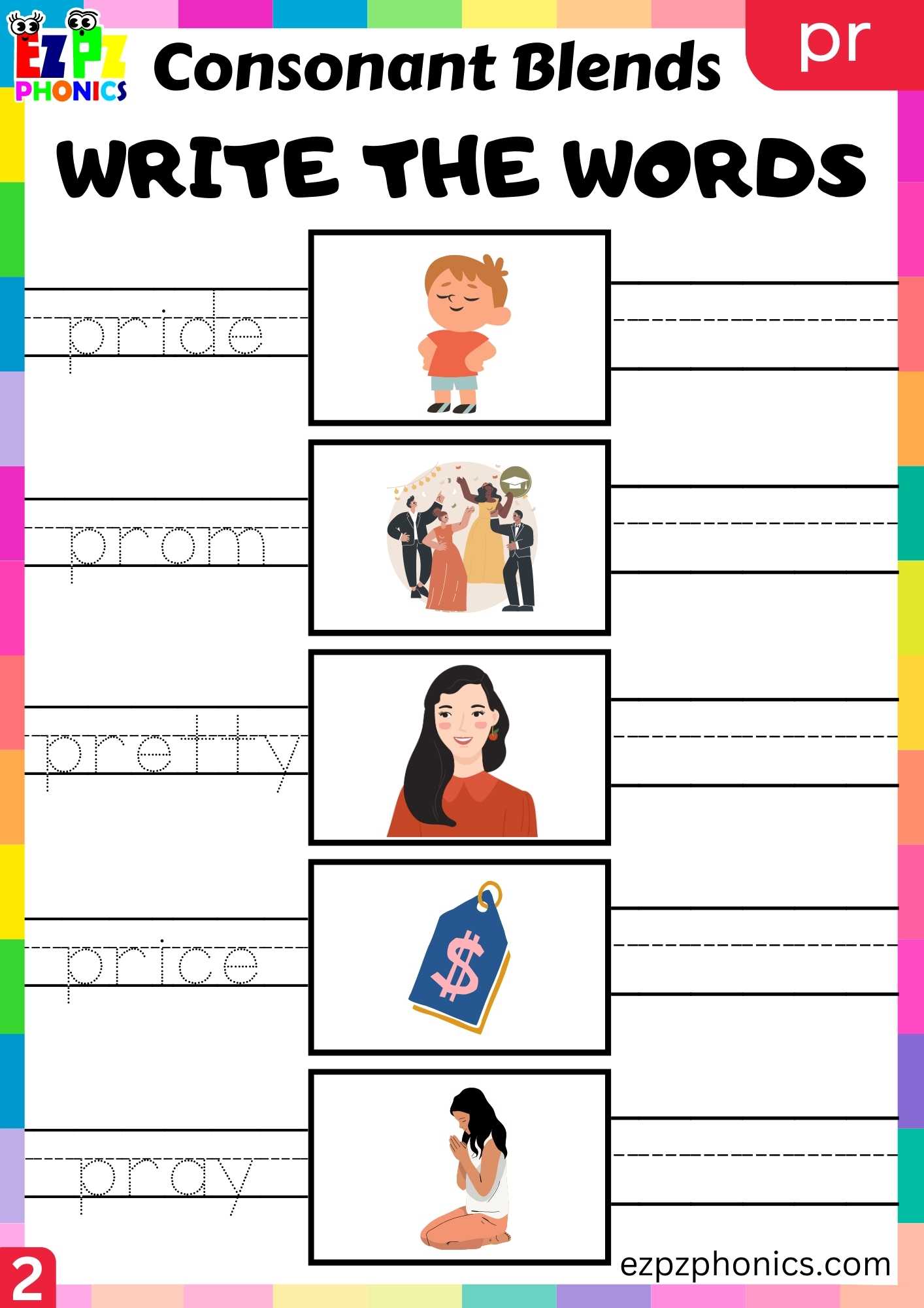 Group2 PR Words Write The Words Phonics Consonant Blends Worksheet ...