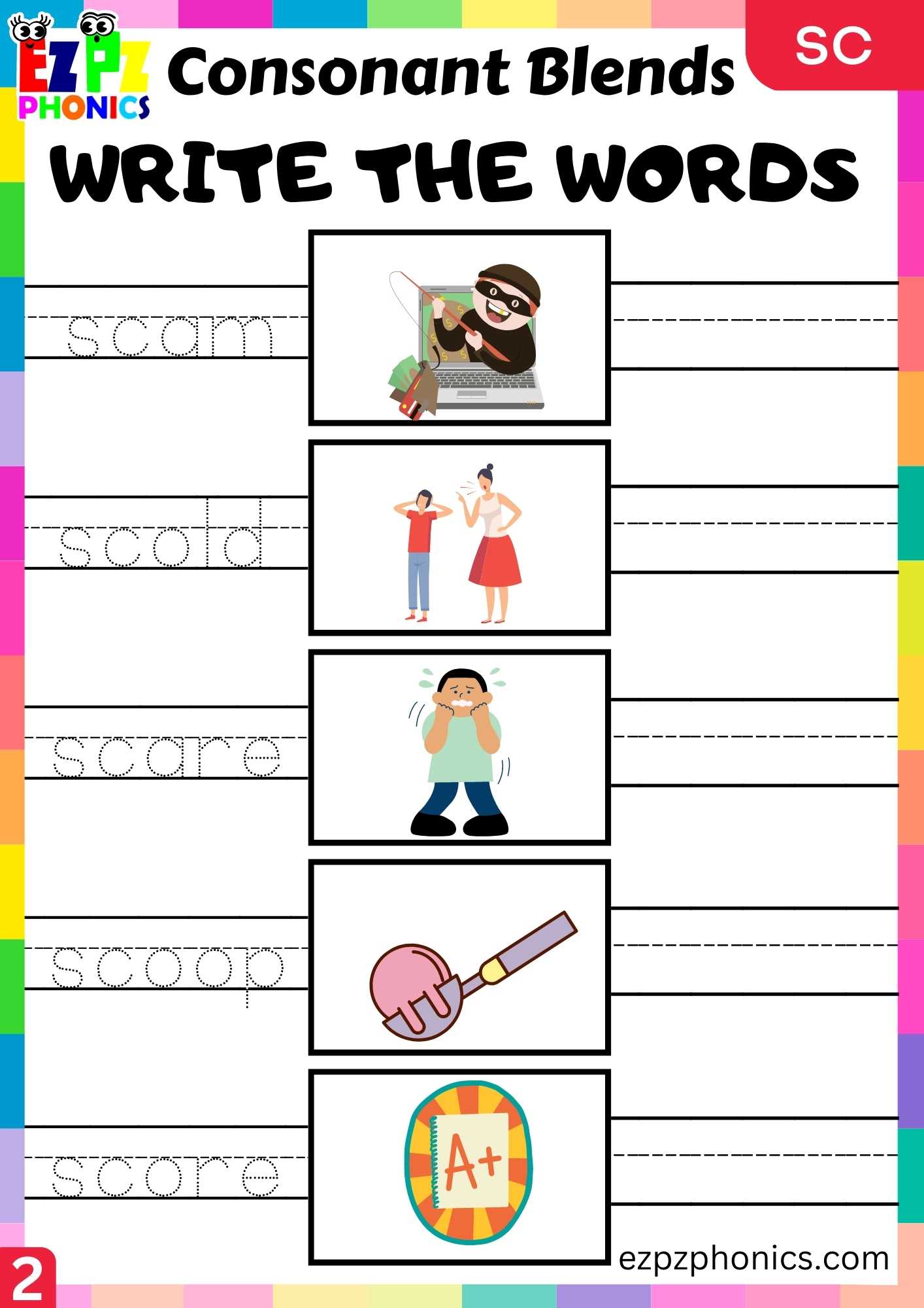 Group2 SC Words Write The Words Phonics Consonant Blends Worksheet ...