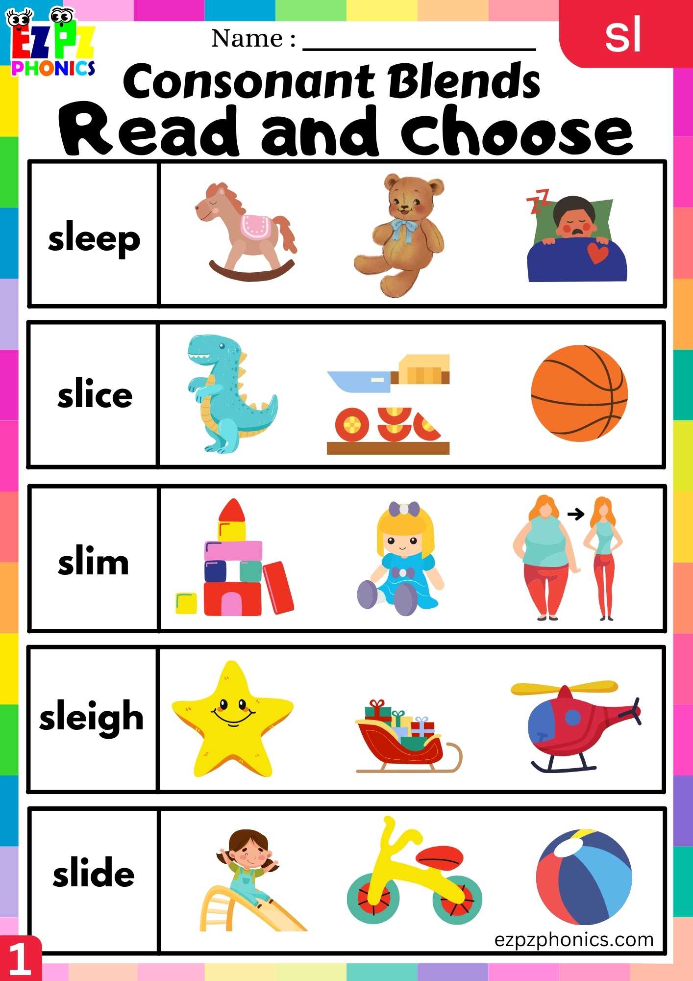 Group1 SL Words Read And Choose Phonics Consonant Blends Worksheet ...