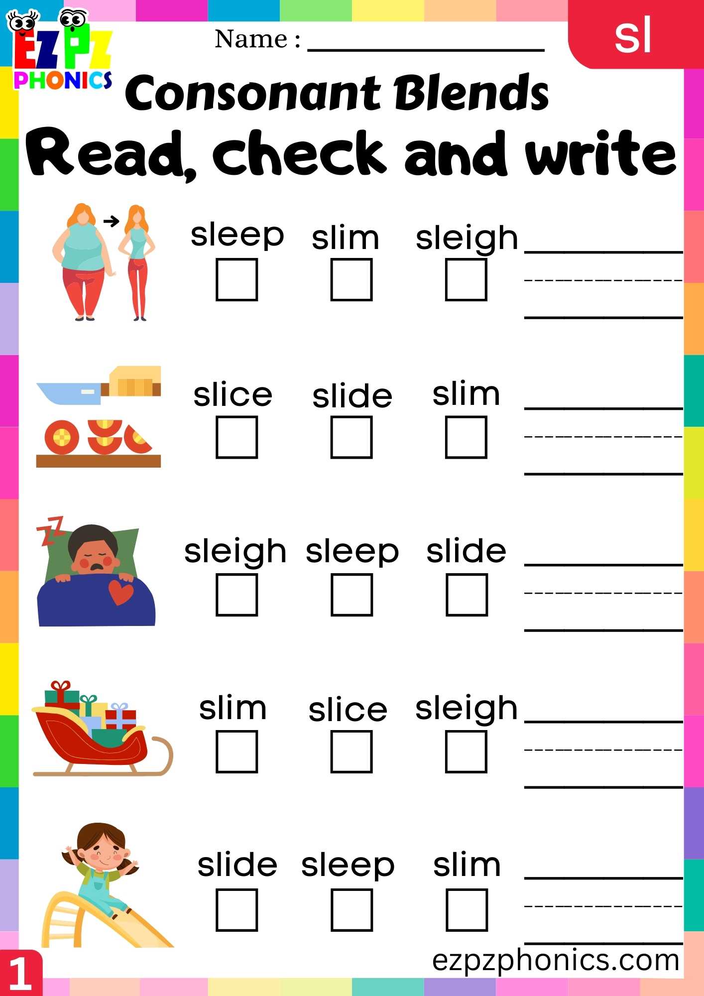 Group1 SL Words Read, Check And Write Phonics Consonant Blends ...