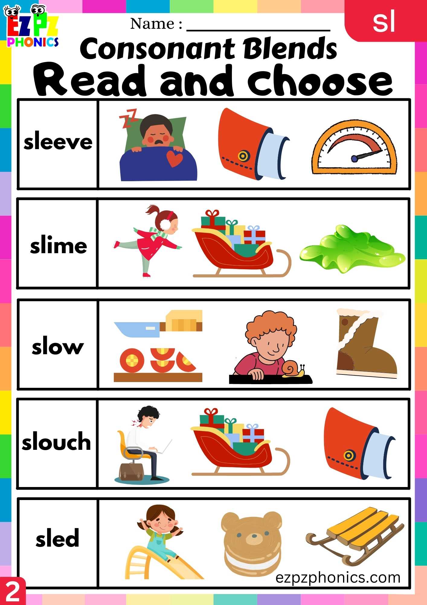 Group2 SL Words Read And Choose Phonics Consonant Blends Worksheet ...