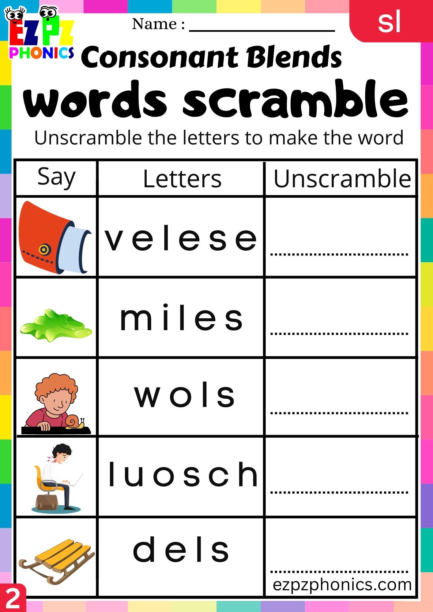 Group2 SL Words Words Scramble Phonics Consonant Blends Worksheet ...