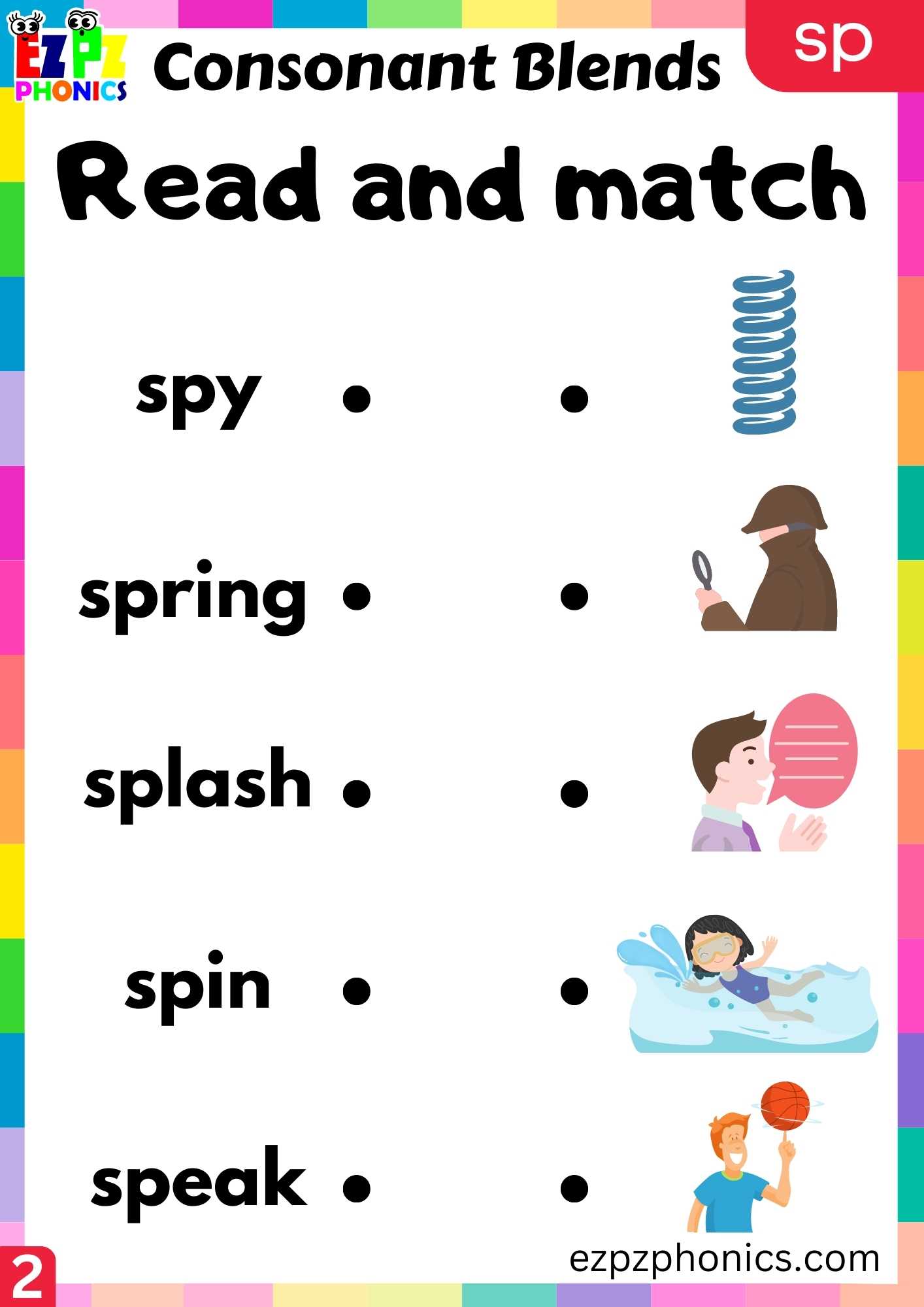 Group2 SP Words Read And Match Phonics Consonant Blends Worksheet ...