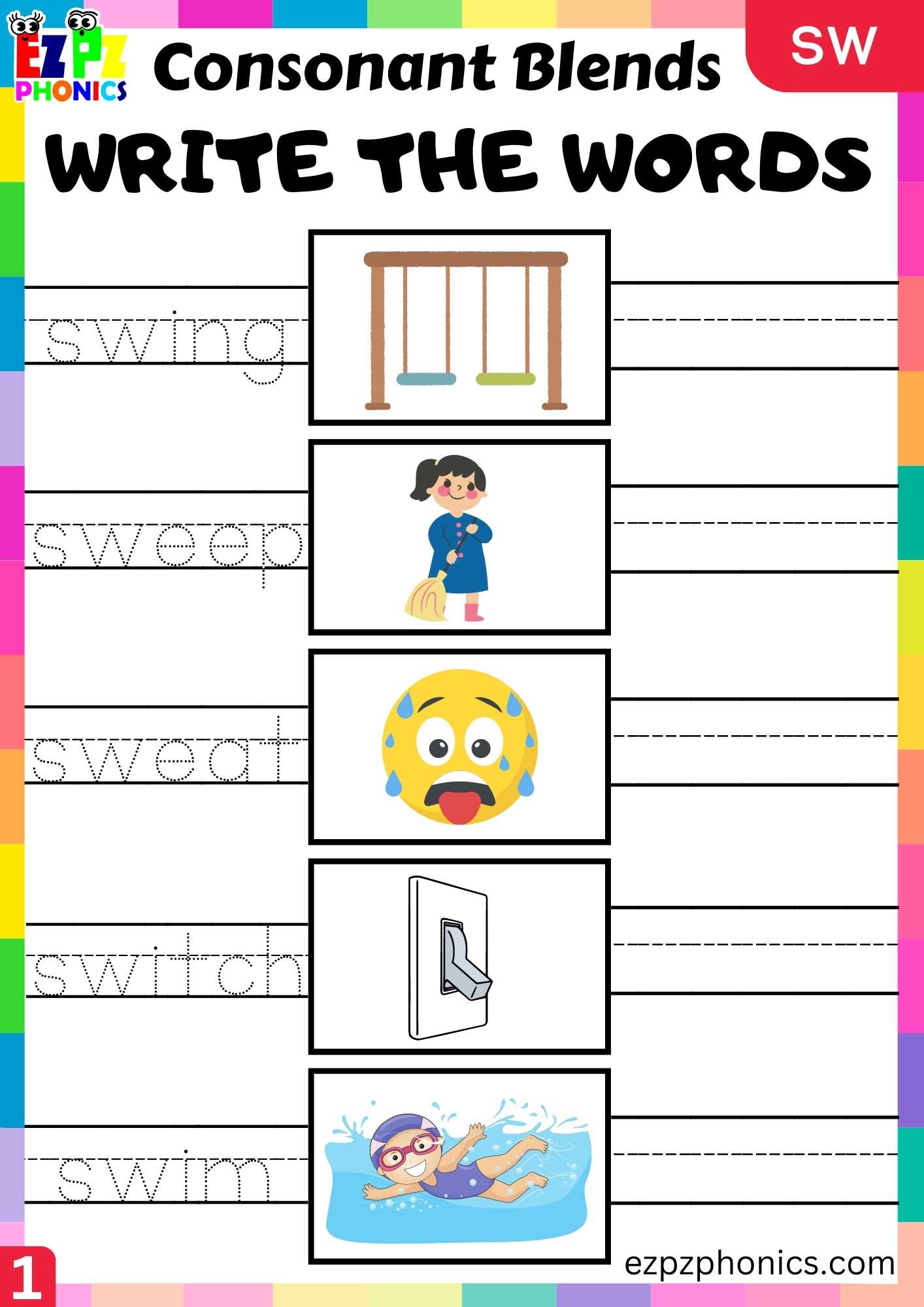 Group1 SW Words Write The Words Phonics Consonant Blends Worksheet ...