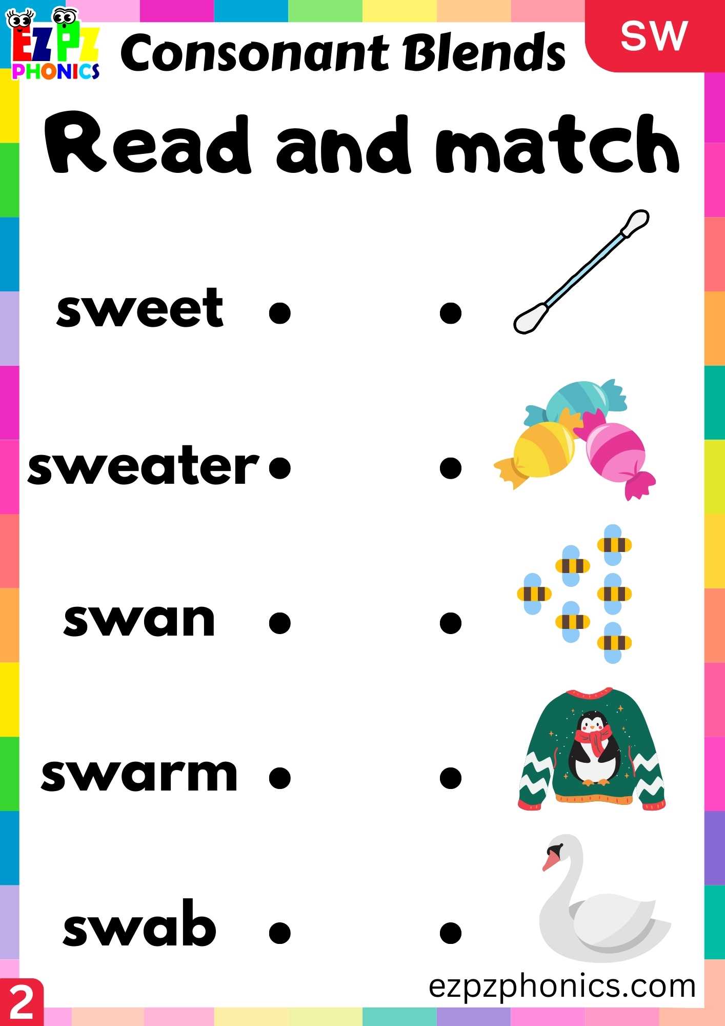 Group2 SW Words Read And Match Phonics Consonant Blends Worksheet ...