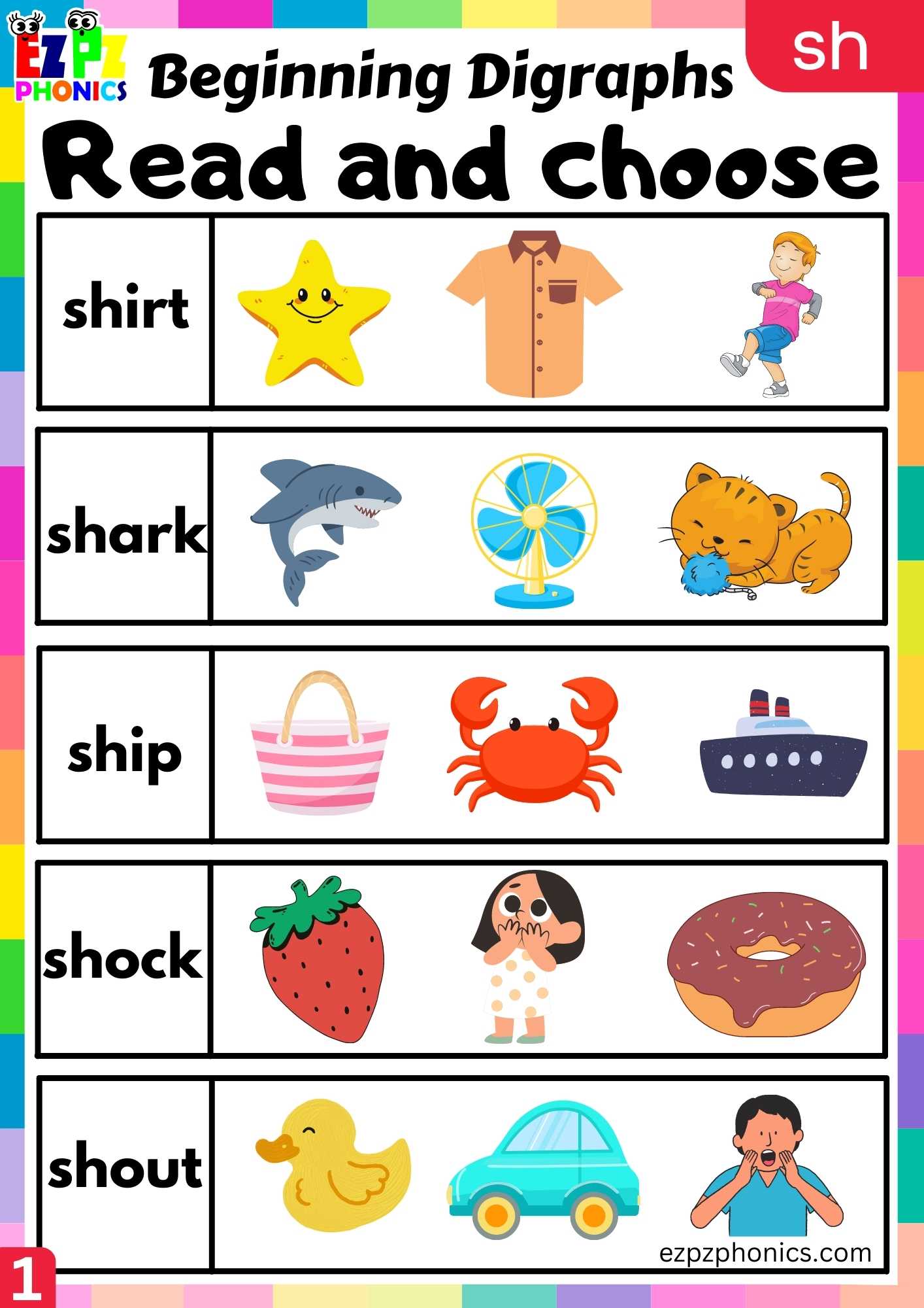 Group1 SH Words Read And Choose Consonant Digraphs Phonics Beginning ...