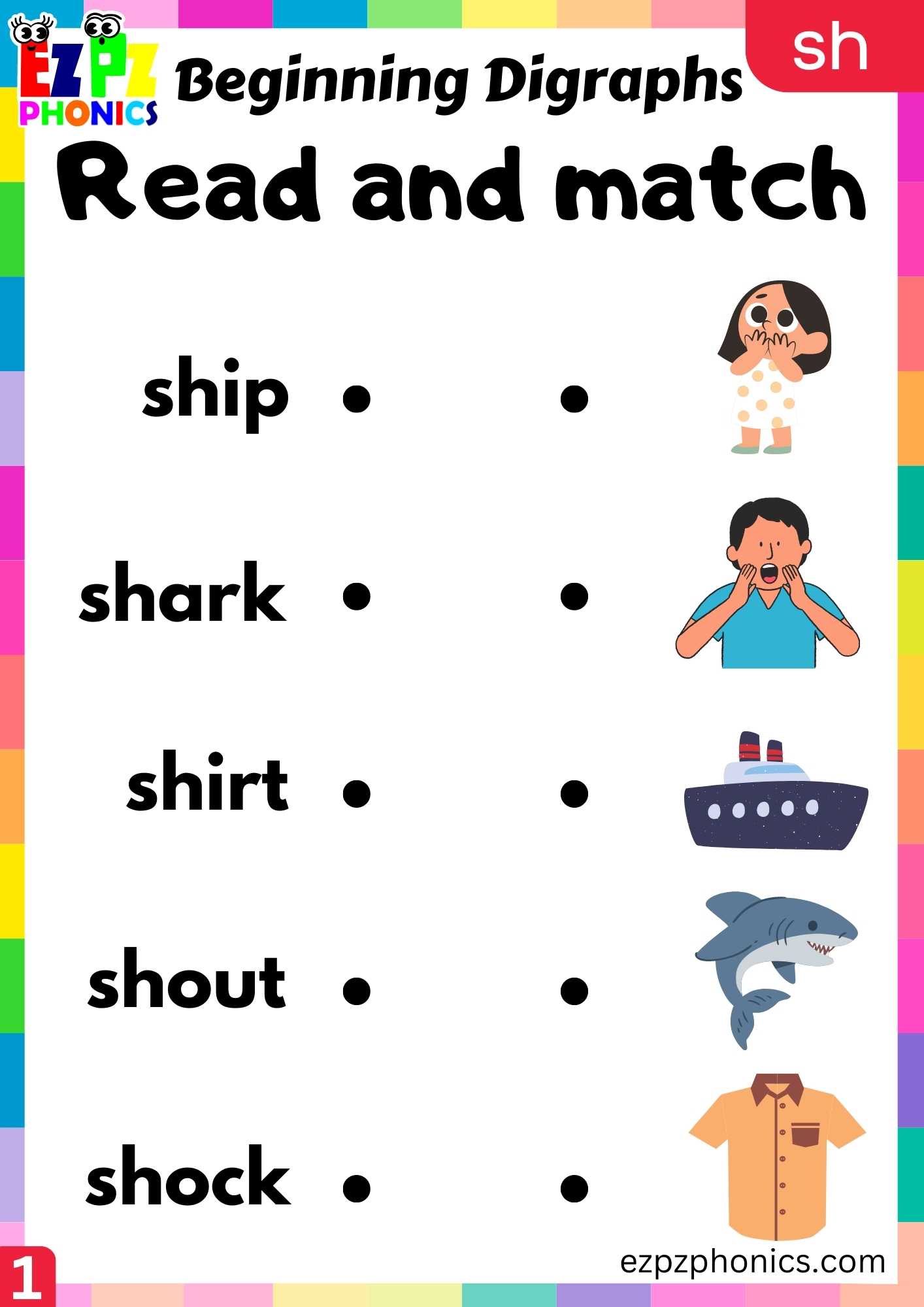 Group1 SH Words Read And Match Consonant Digraphs Phonics Beginning ...