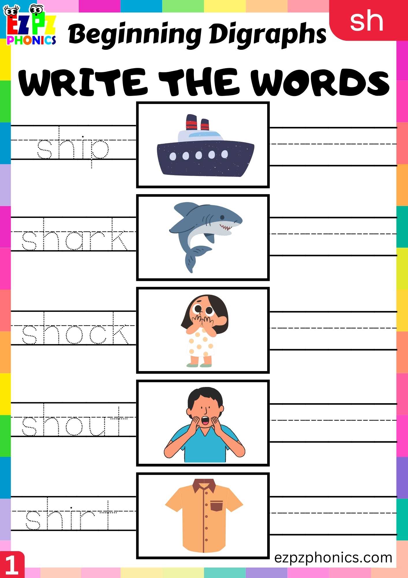 Group1 SH Words Write The Words Consonant Digraphs Phonics Beginning ...