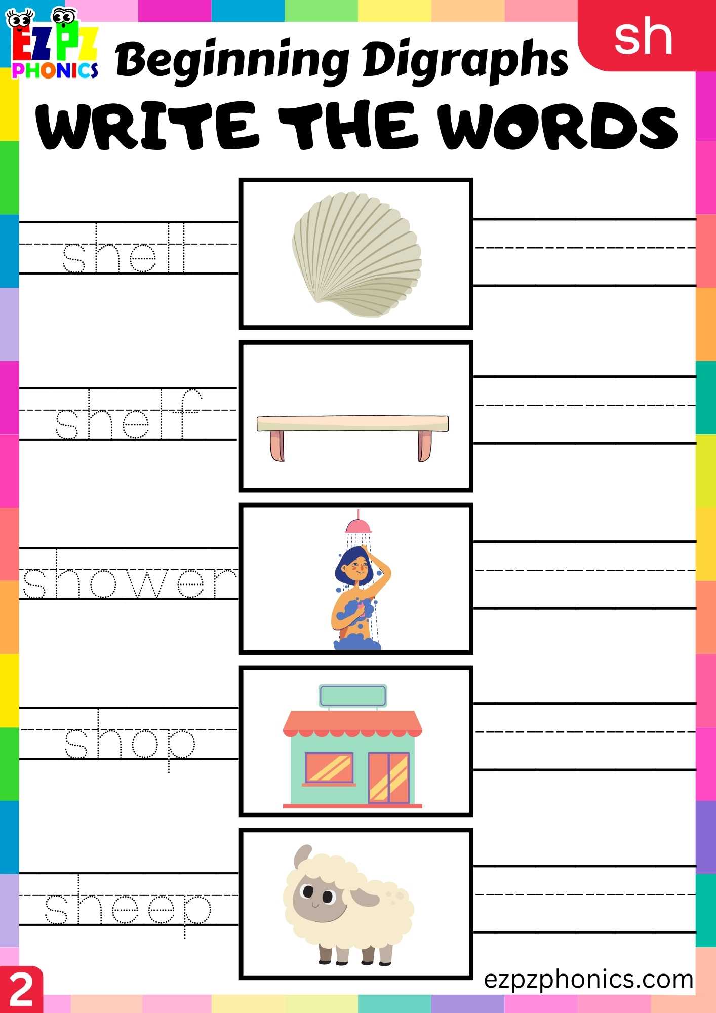 Group2 SH Words Write The Words Consonant Digraphs Phonics Beginning ...