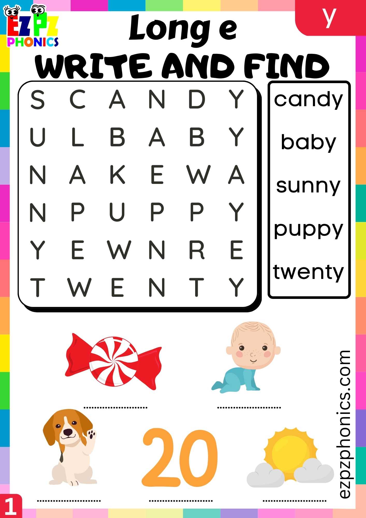 group1-y-words-write-and-find-long-e-phonics-worksheet-ezpzphonics-com for Free Printable Kindergarten Phonics Worksheets Group1 Y Words Write And Find Long E Phonics Worksheet - ezpzphonics.com for Free Printable Kindergarten Phonics Worksheets