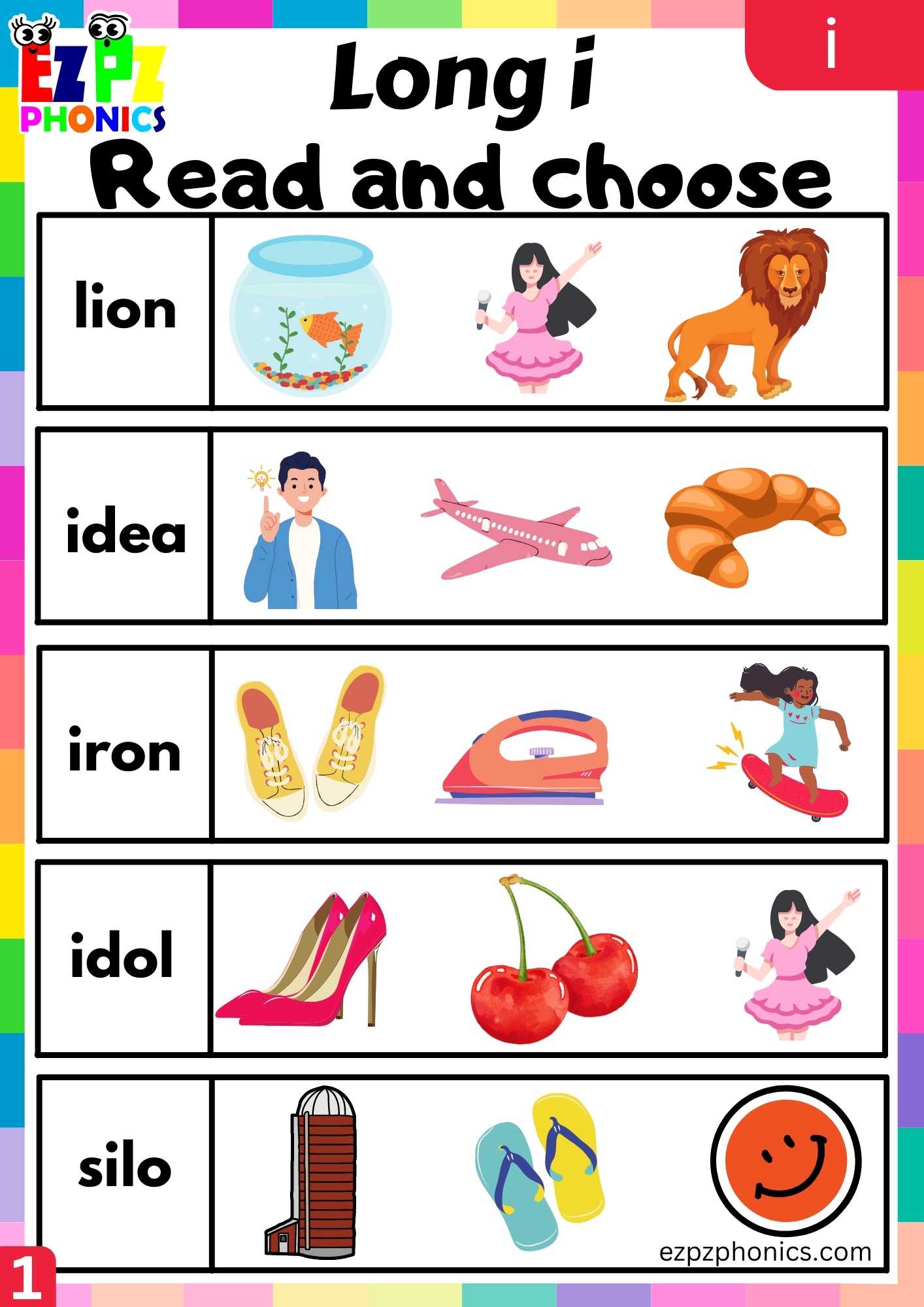 I Words Read And Choose Long I Phonics Worksheet - ezpzphonics.com