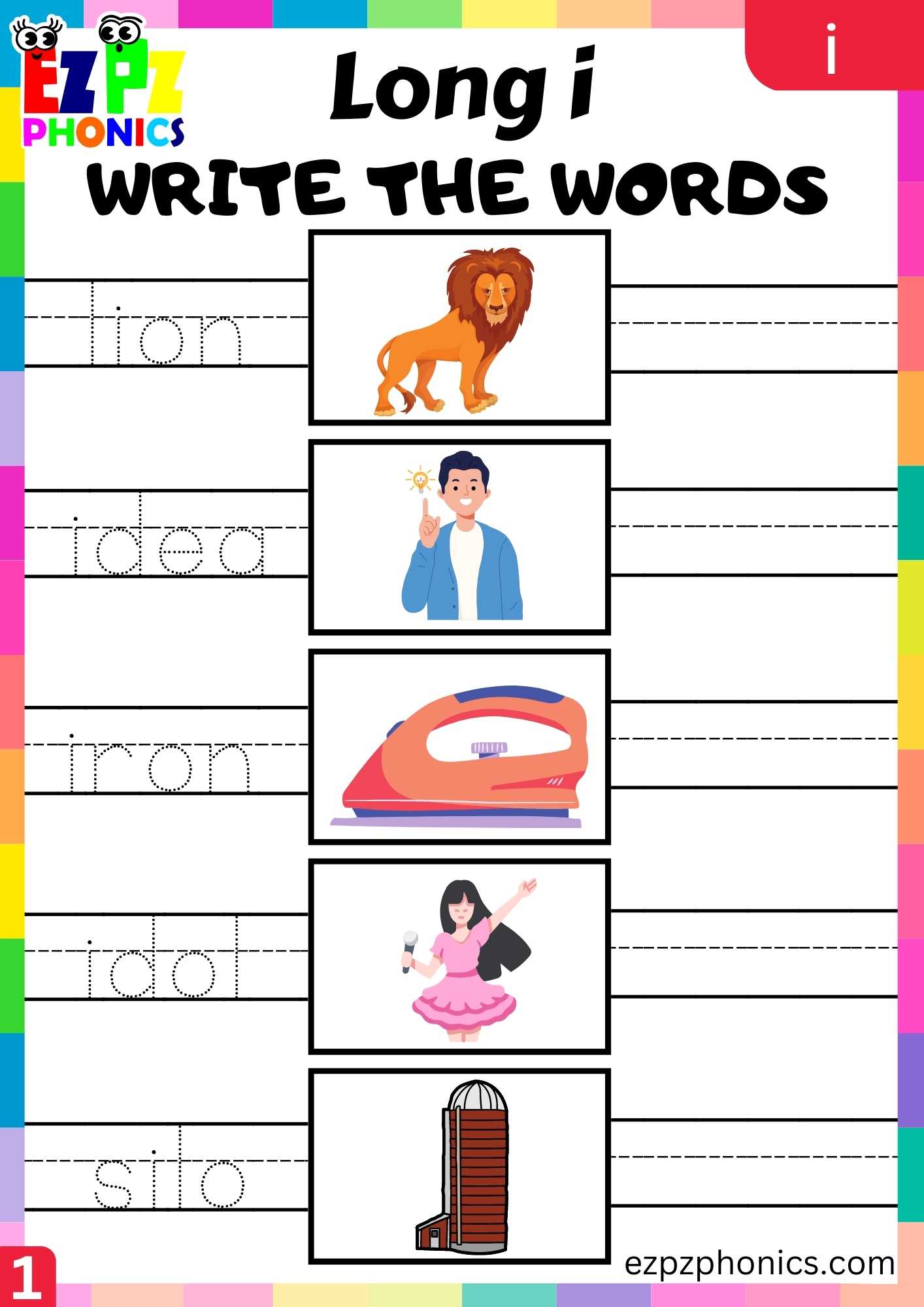 I Words Write The Words Long I Phonics Worksheet - ezpzphonics.com