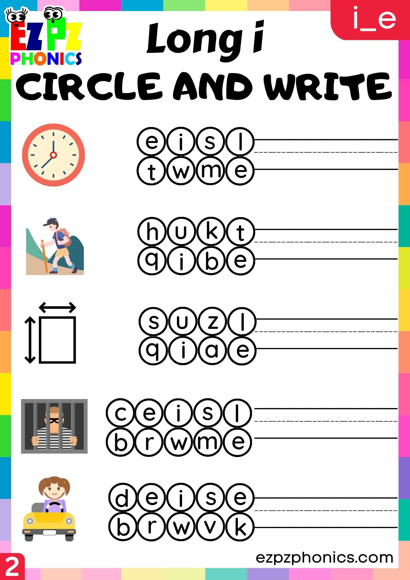 Group2 I_E Words Circle And Write Long I Phonics Worksheet ...