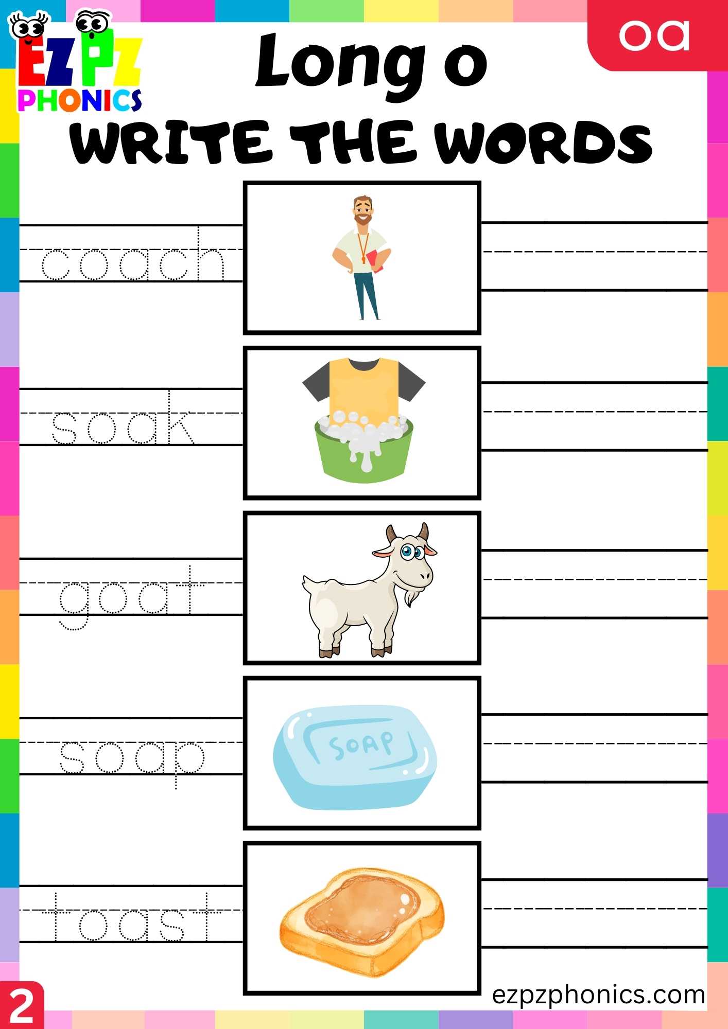 Group2 OA Words Write The Words Long O Phonics Worksheet - ezpzphonics.com