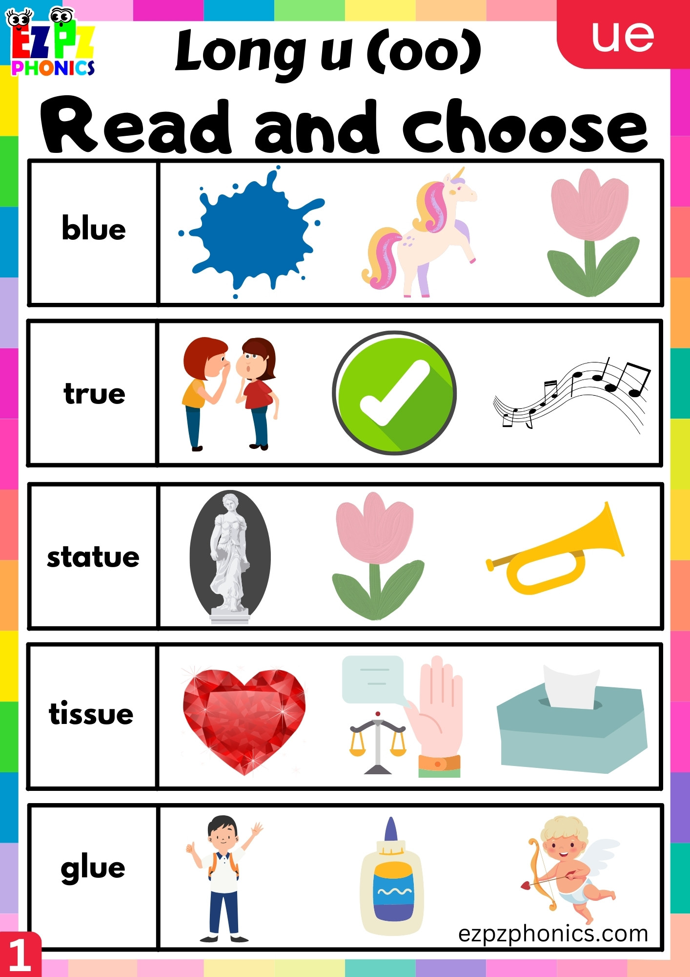 Read and Choose the Correct Images for ue Words Long u (oo) Sound ...