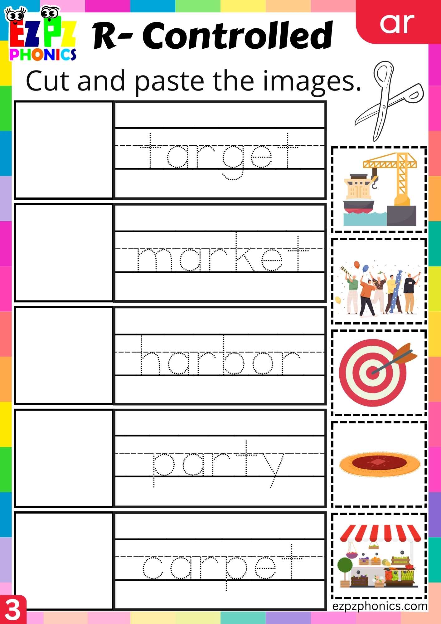 Cut and paste activity for ar two syllable words R controlled vowels ...