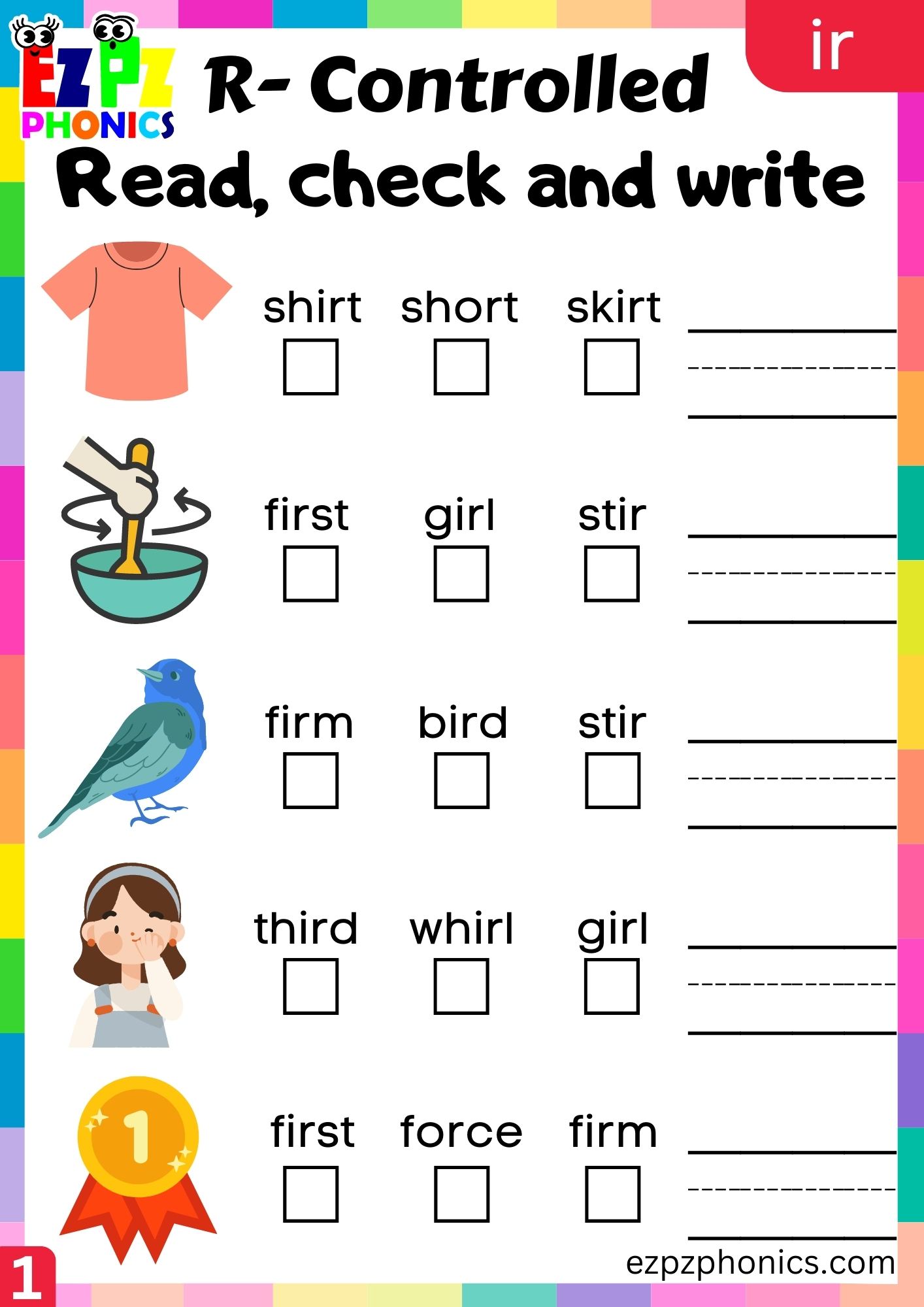 Read check and write activity for ir words R Controlled Vowels Phonics ...