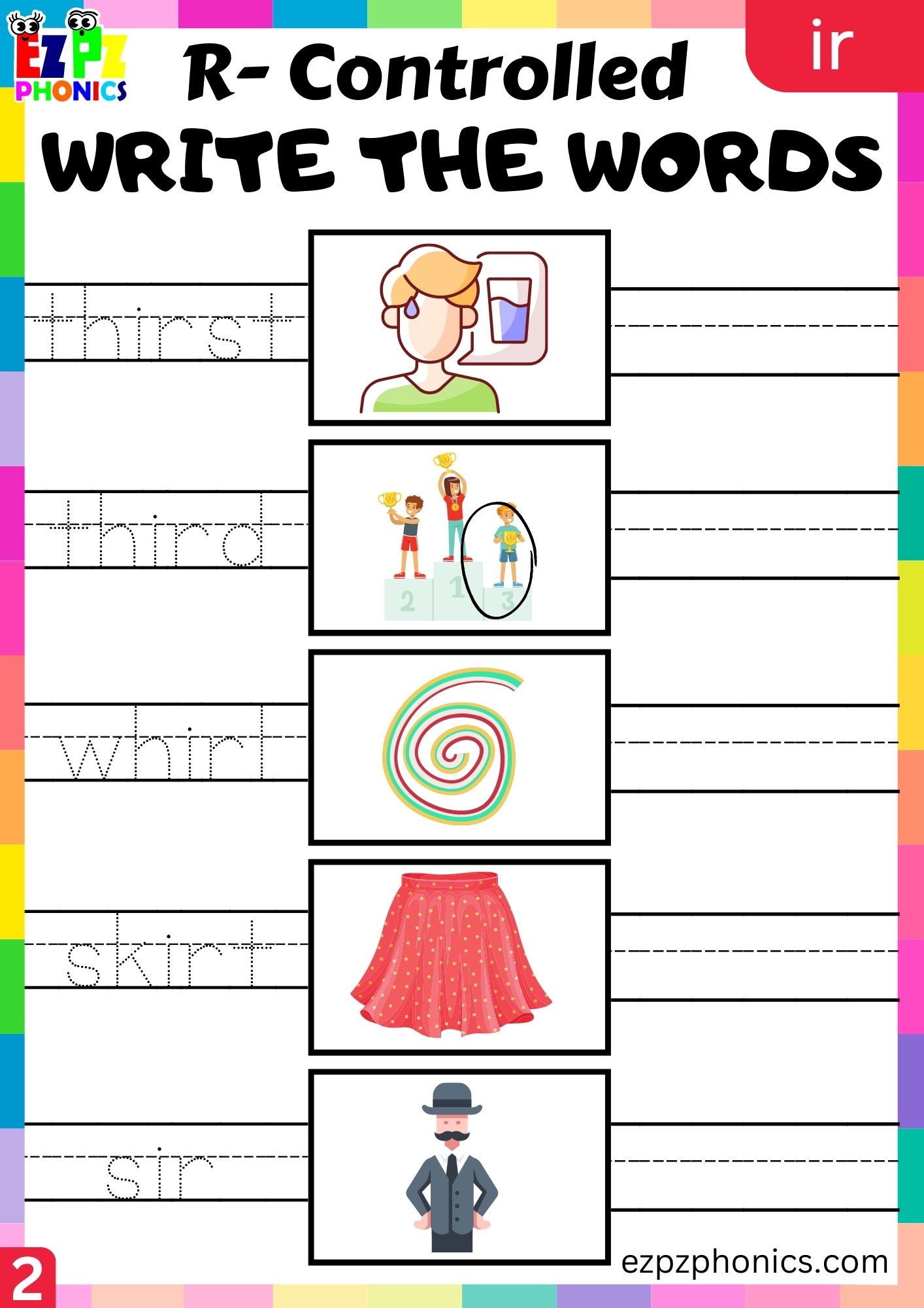 Write the words activity for ir words R Controlled Vowels Phonics group ...