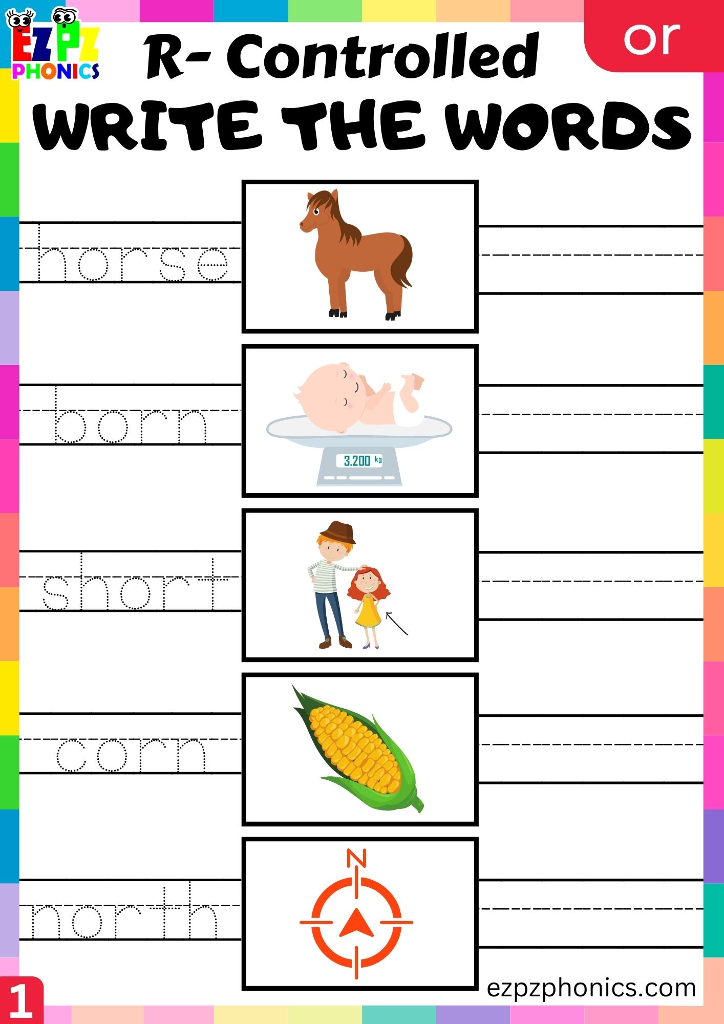 Write the words worksheet for or words R Controlled Vowels Phonics ...