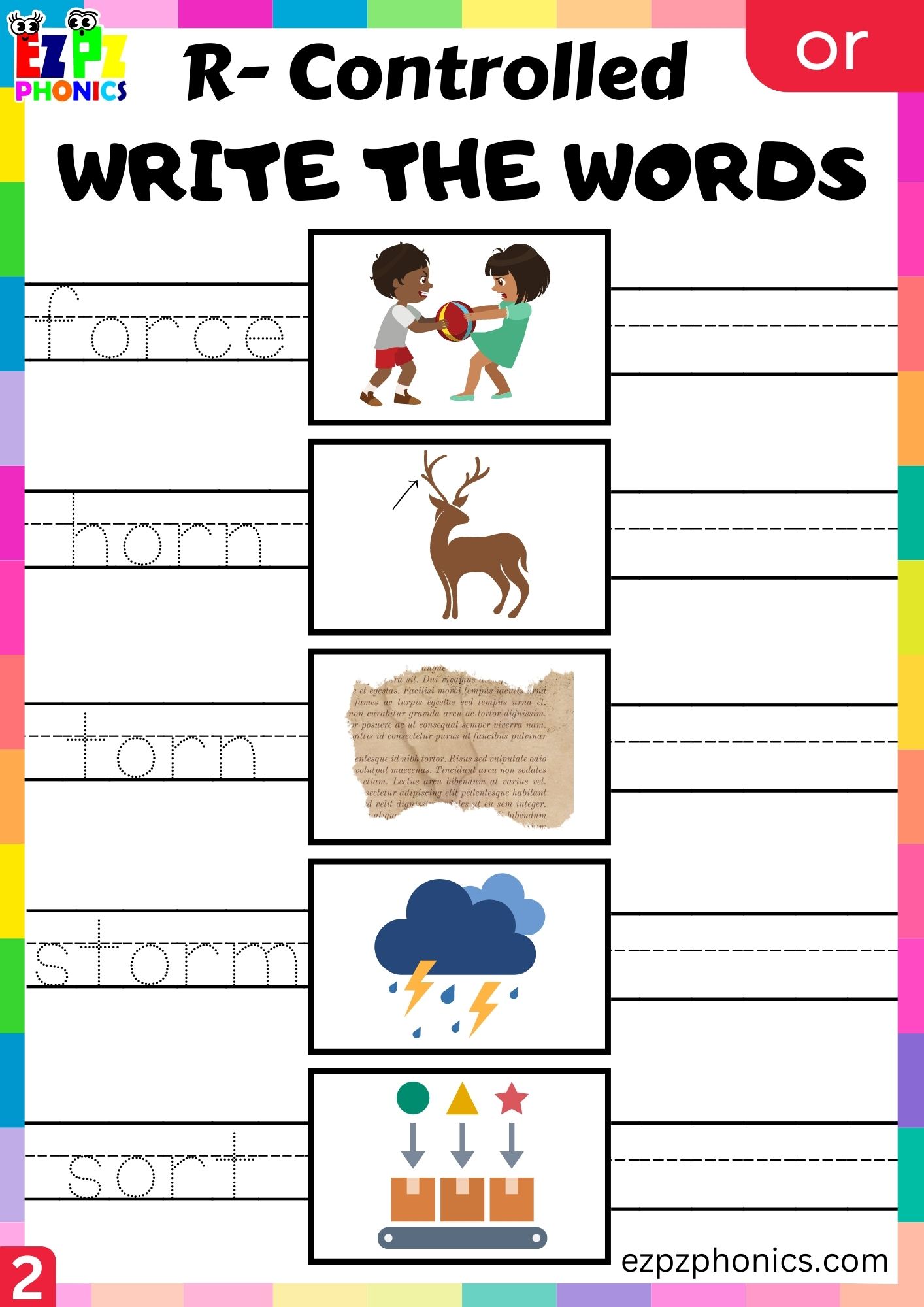 Write the words worksheet for or words R Controlled Vowels Phonics ...