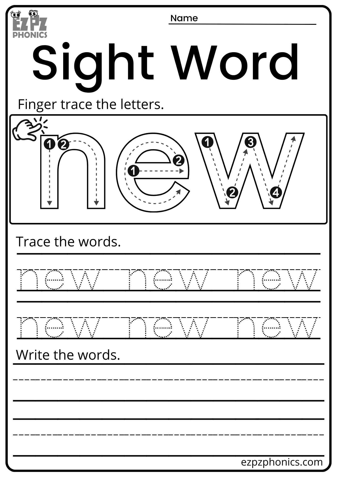 "New" Dolch Kindergarten Trace and Write the Word Sight Word Worksheet