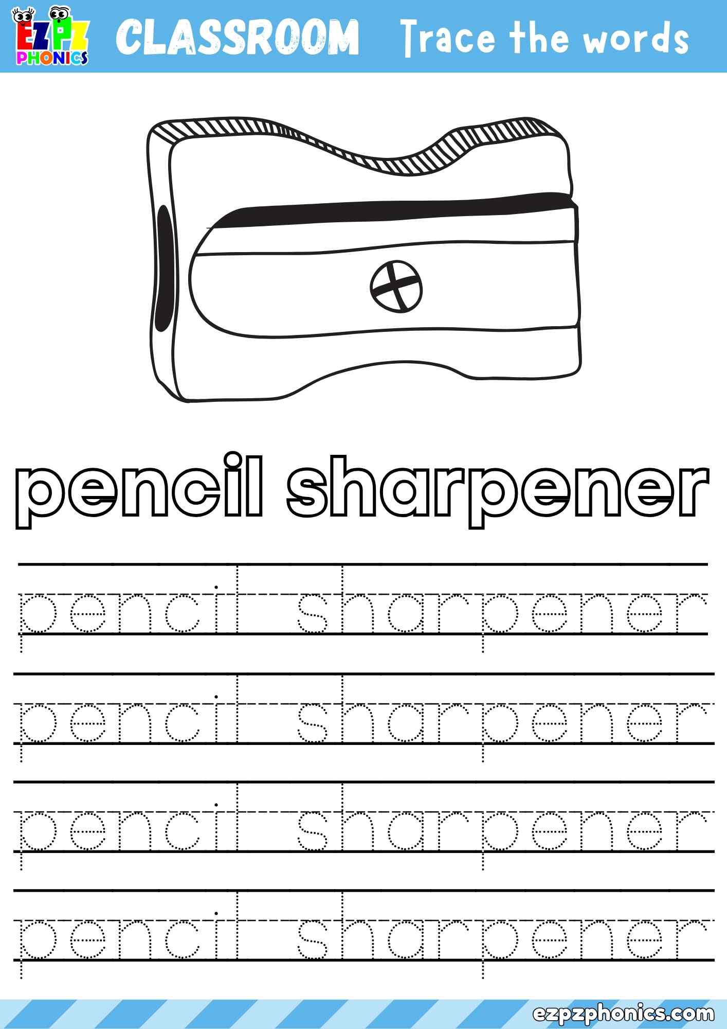 Pencil Sharpener Classroom Objects Vocabulary Word Tracing Activity
