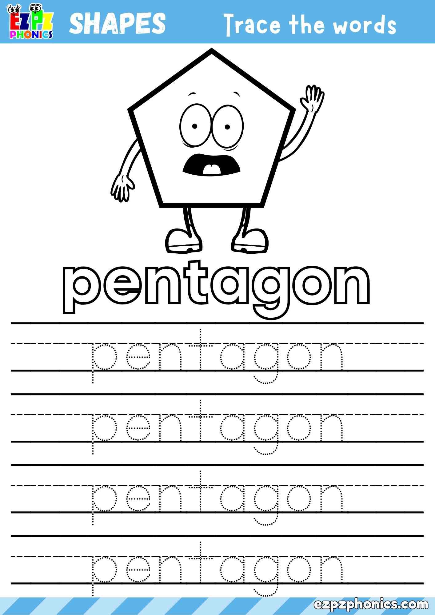 Pentagon Shape Color and Word Trace Activity (Free PDF Download