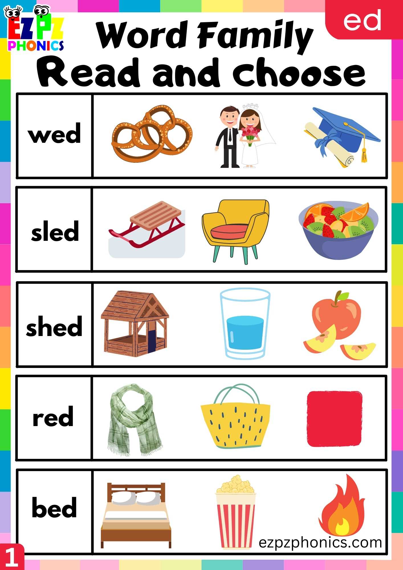 ED Words Read And Choose Phonics Word Families Worksheet - ezpzphonics.com