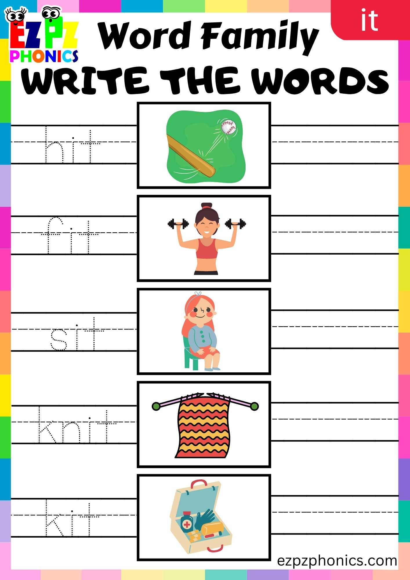 IT Words Write The Words Phonics Word Families Worksheet - ezpzphonics.com