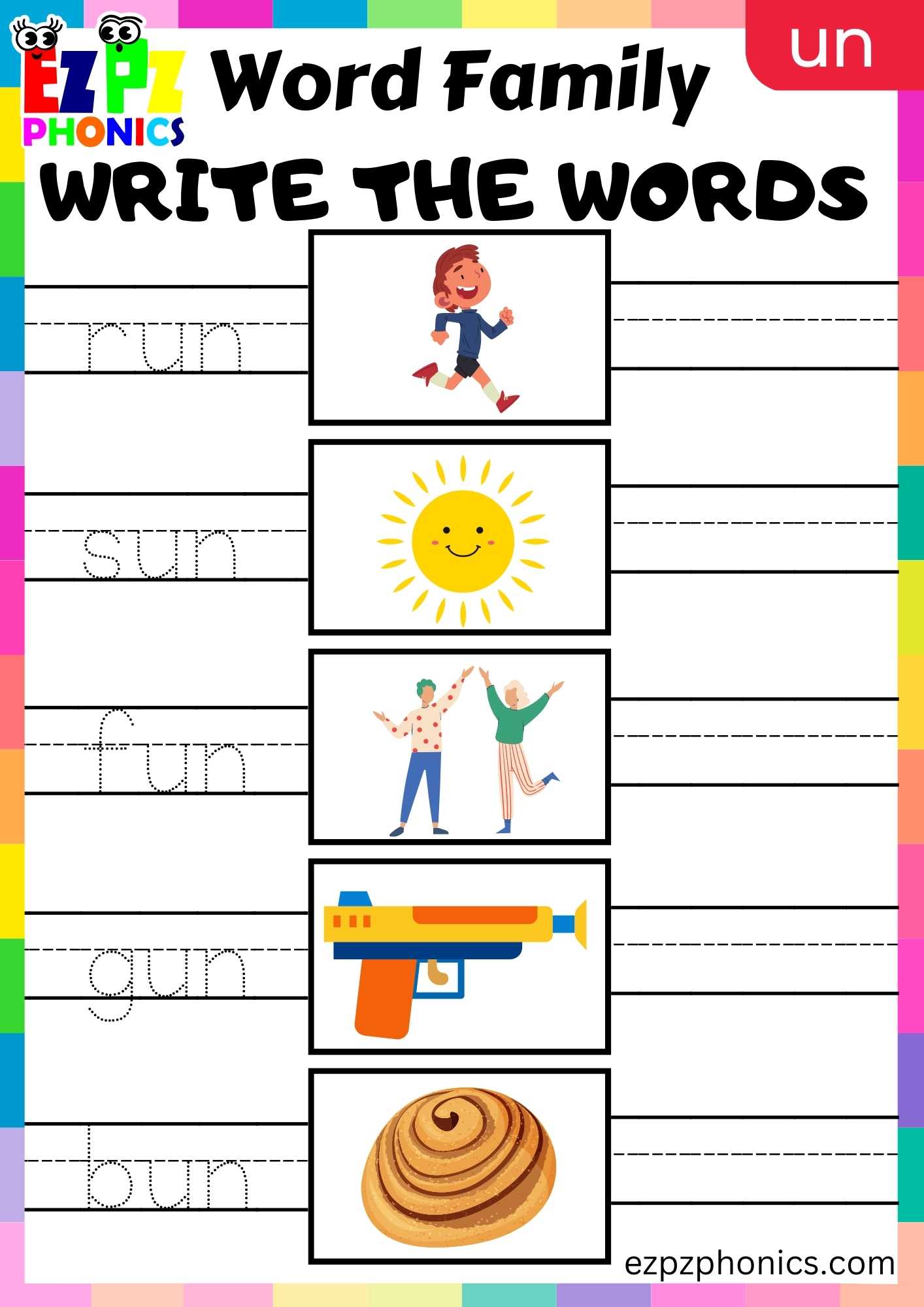 UN Words Write The Words Phonics Word Families Worksheet - ezpzphonics.com